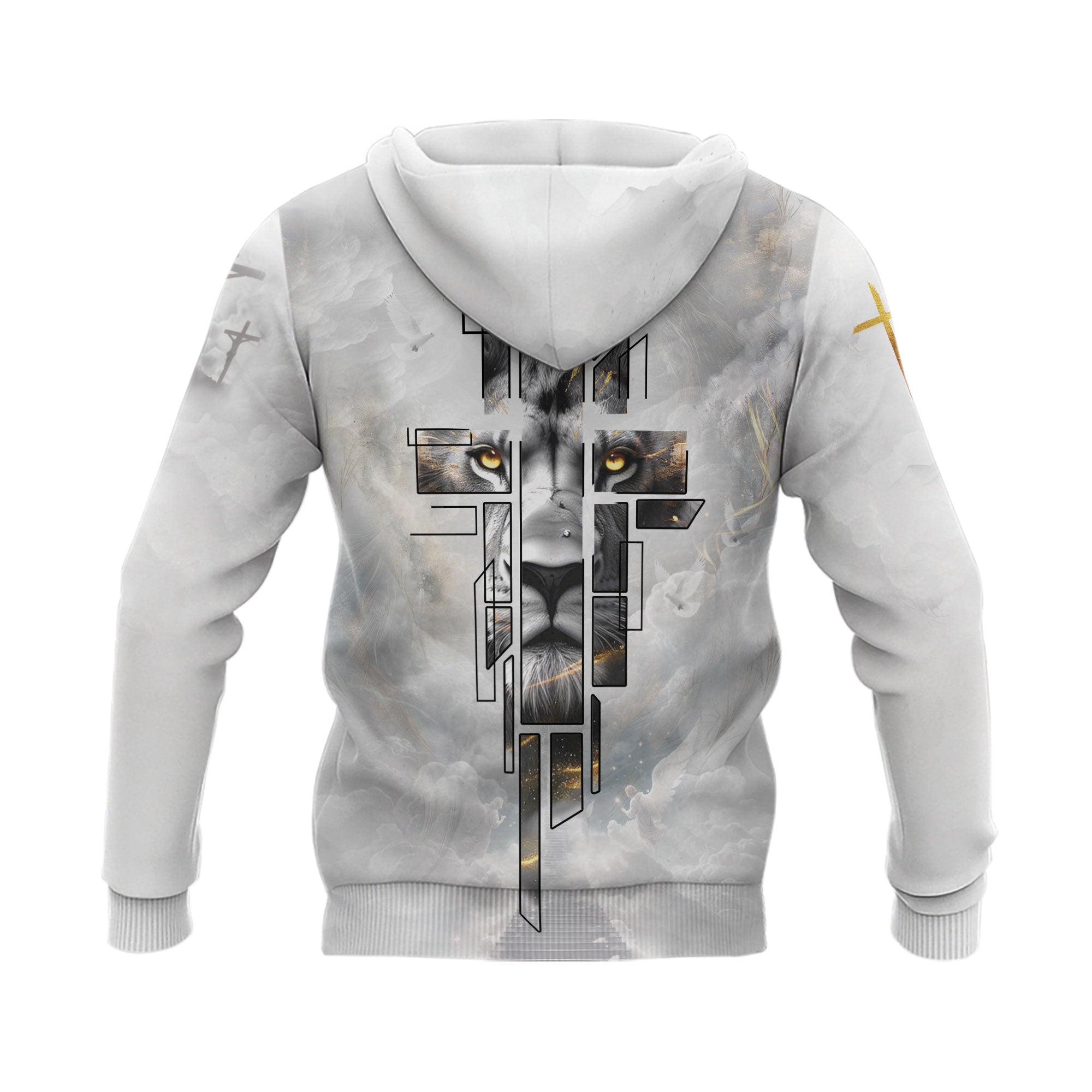 Faith Over Fear Christian Hoodie White Lion Cross Heaven Design