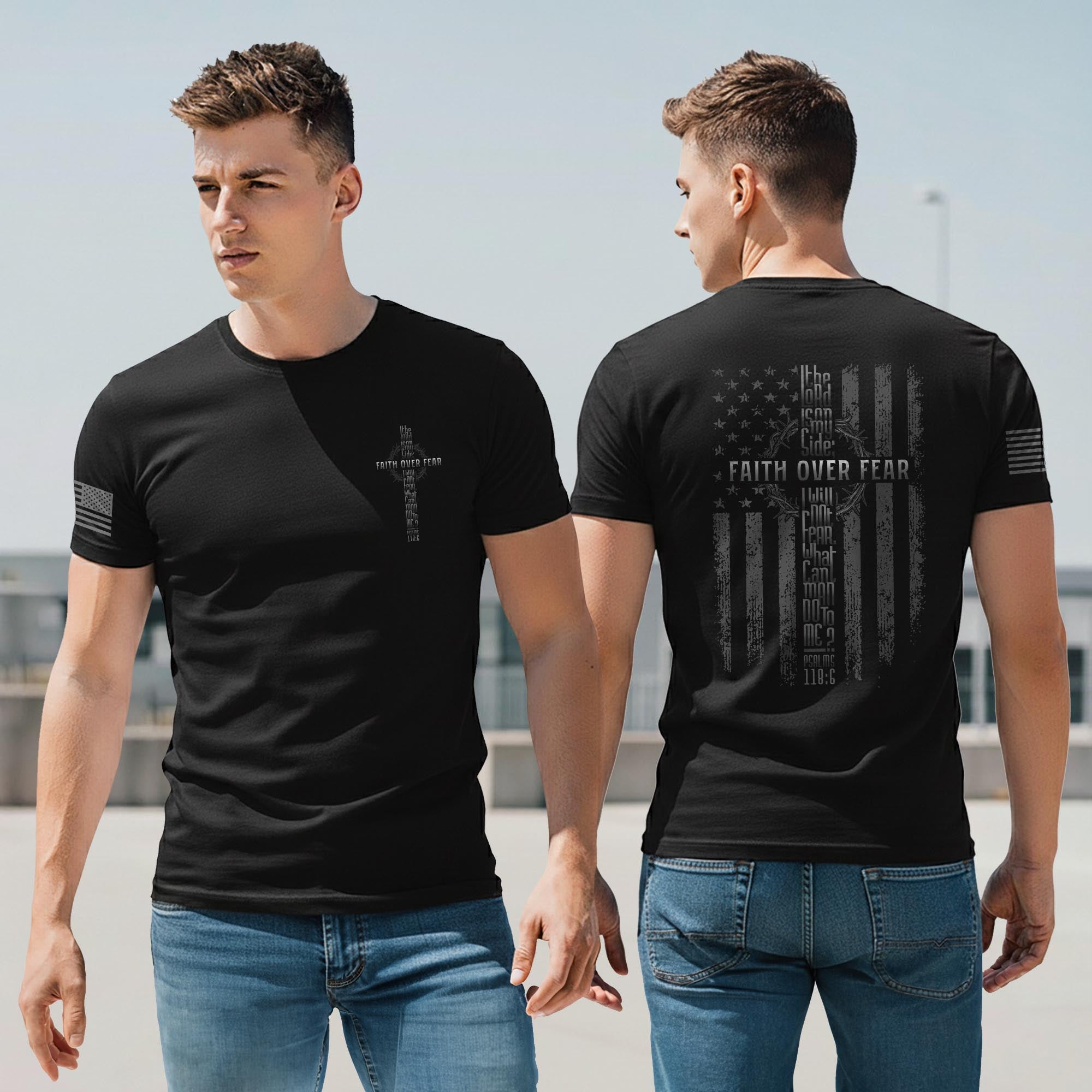 Faith Over Fear American Flag Cross Psalms 118 6 Christian T-Shirt
