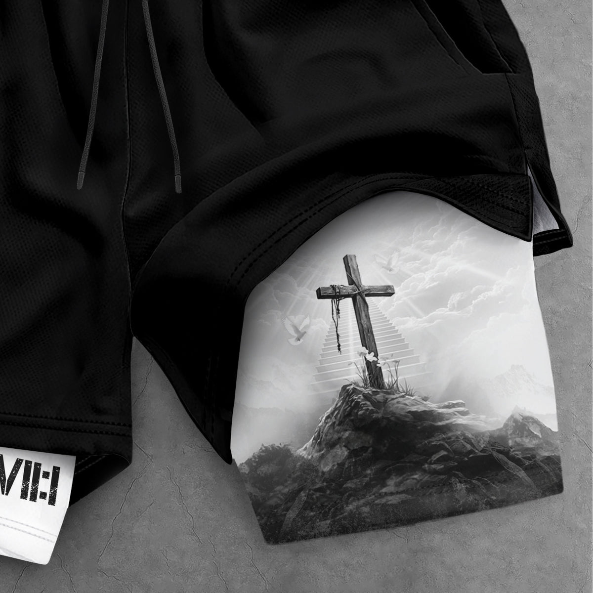 Faith Over Fear Christian Gym Shorts for Men Psalms 27:1 - Rust Field Wear