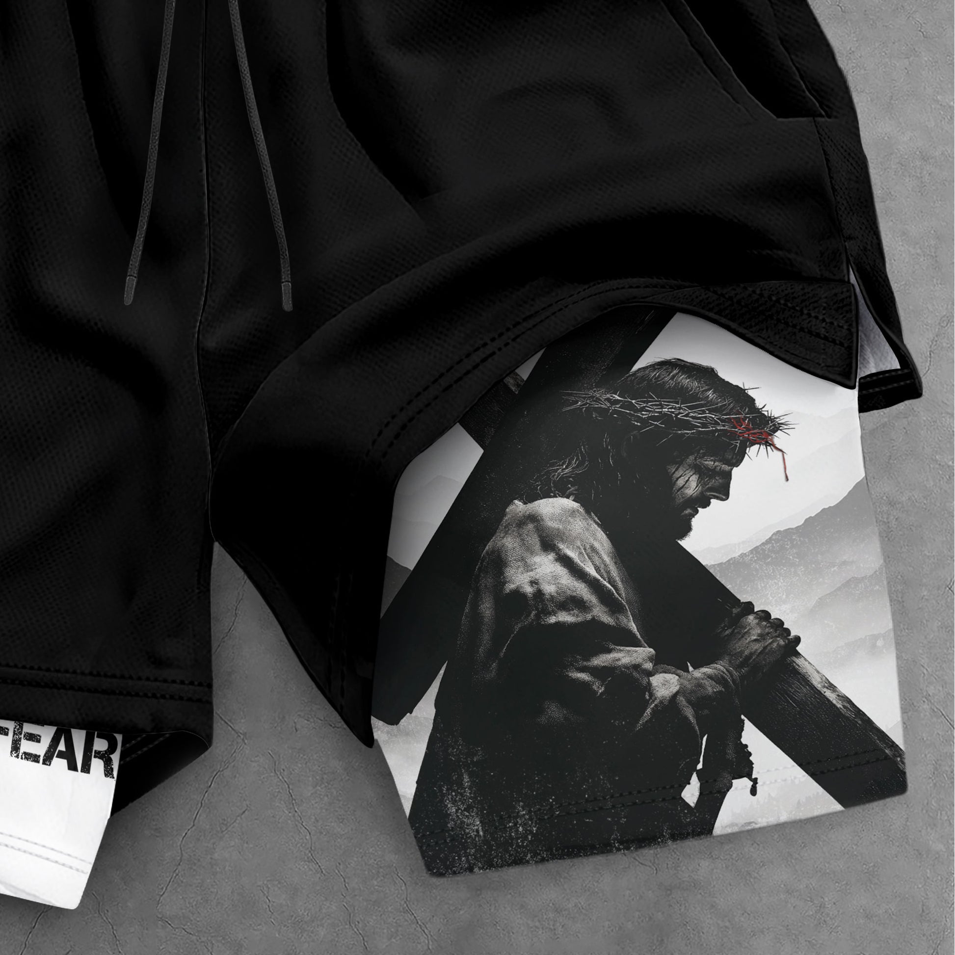 Faith Over Fear Christian Gym Shorts for Men Jesus Cross Design - Rust Field Wear