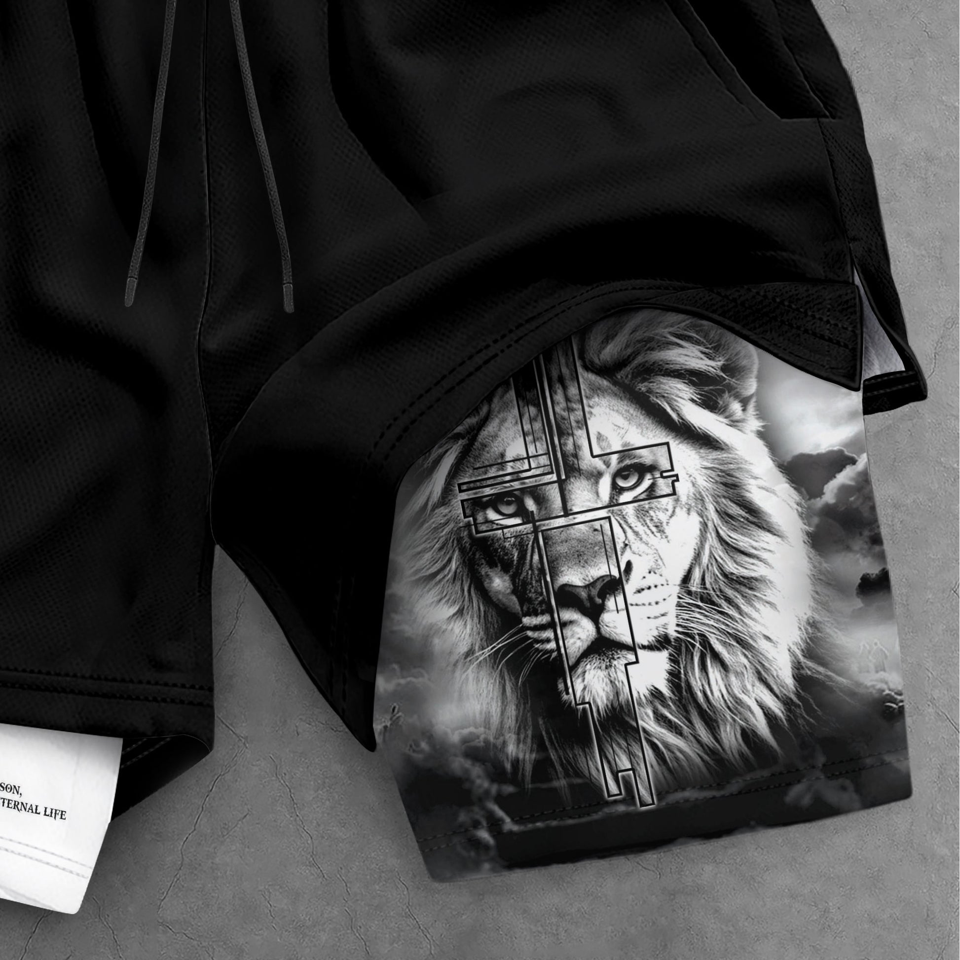 John 3:16 Christian Gym Shorts for Men Lion Cross Faith Shorts - Rust Field Wear