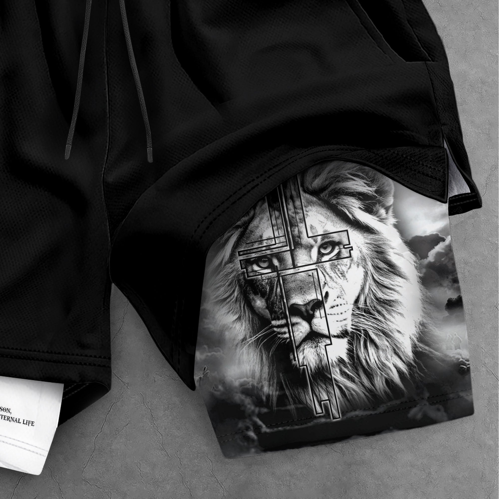 John 3:16 Christian Gym Shorts for Men Lion Cross Faith Shorts - Rust Field Wear