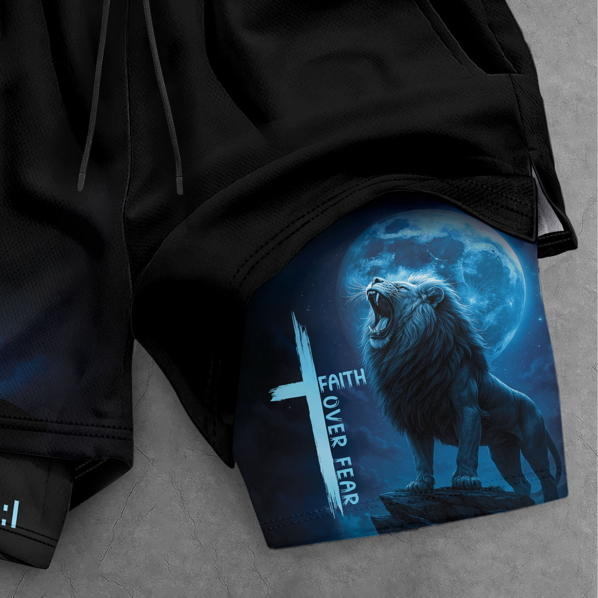 Psalm 27:1 Faith Over Fear Blue Lion Christian Gym Shorts - Rust Field Wear