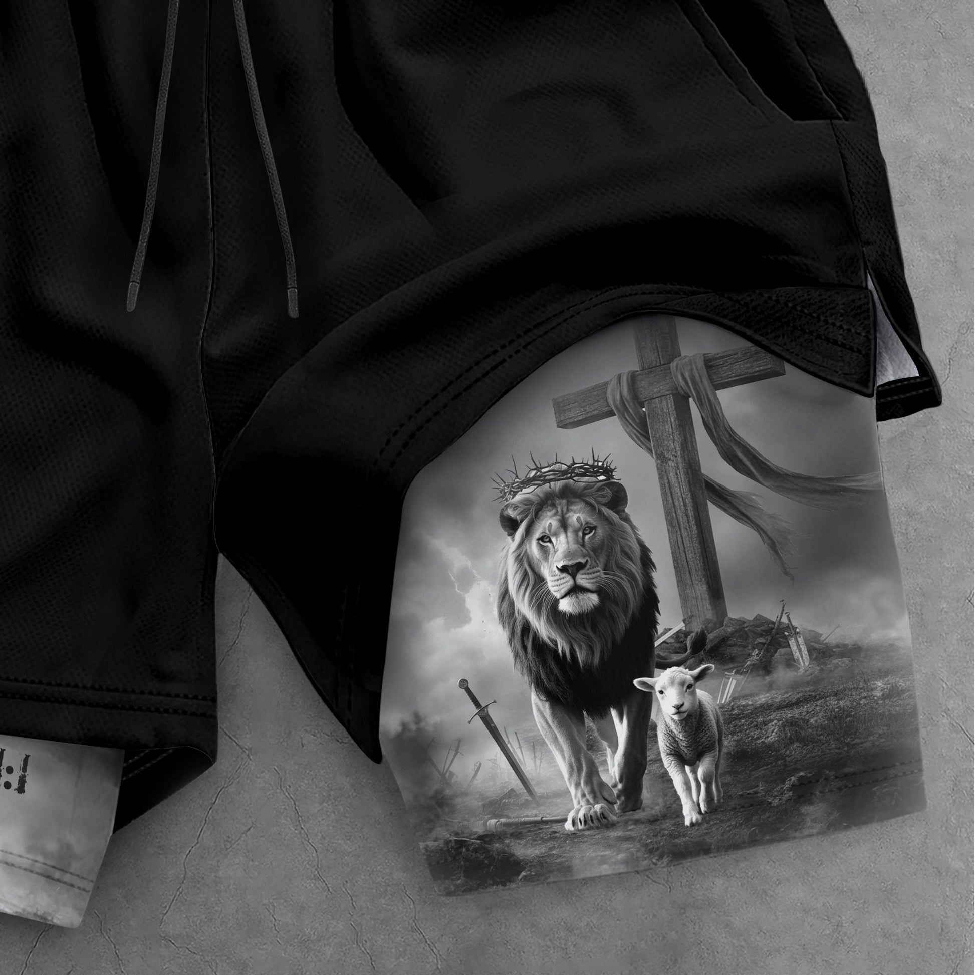 Psalm 27:1 Lion and Lamb Christian Gym Shorts Faith Over Fear - Rust Field Wear