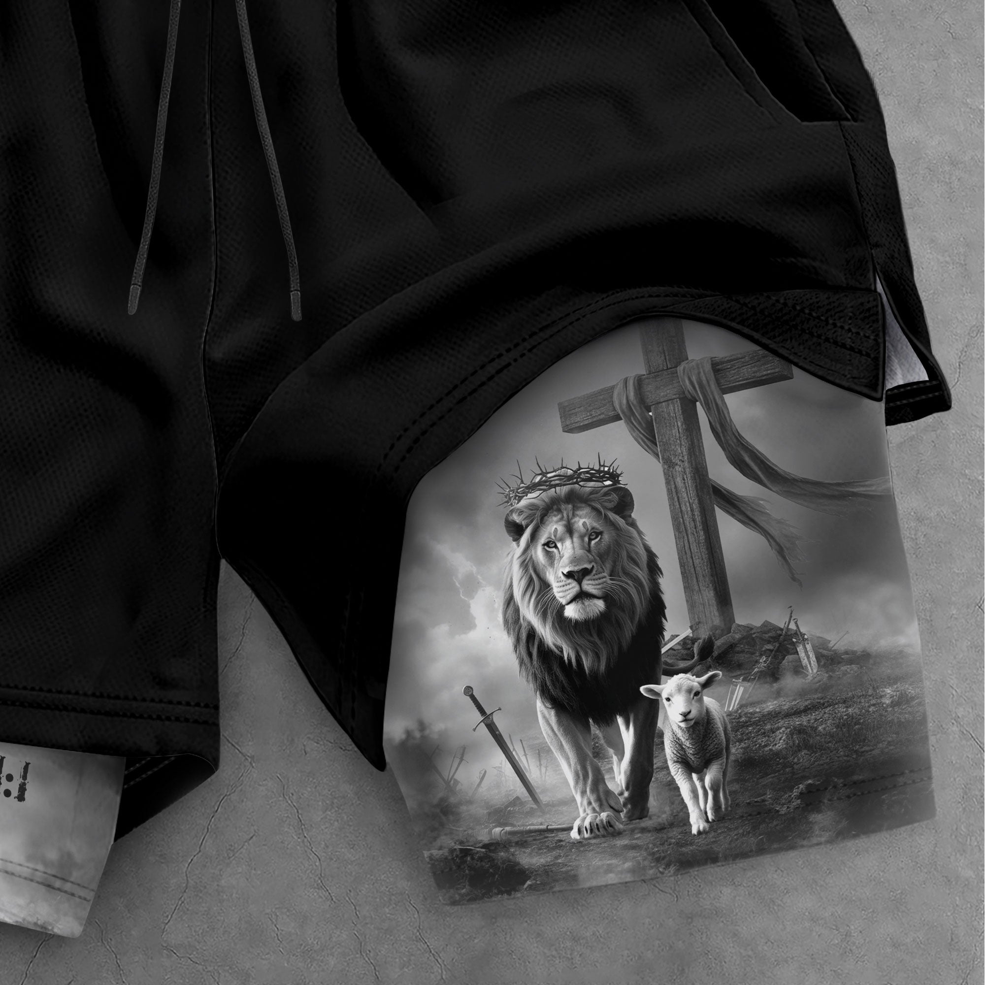Psalm 27:1 Lion and Lamb Christian Gym Shorts Faith Over Fear - Rust Field Wear