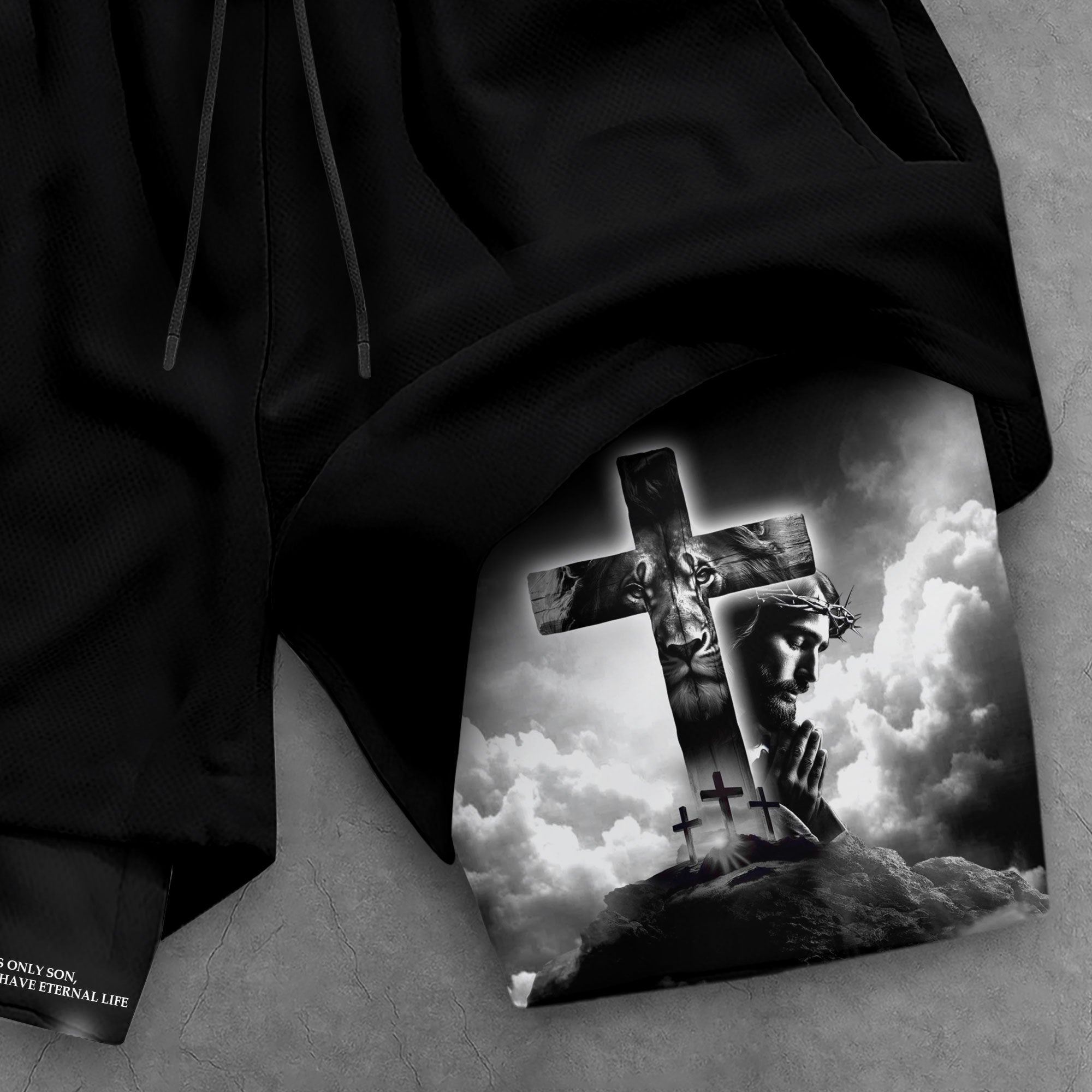 John 3 16 Bible Verse Shorts for Men Jesus Cross Christian Apparel