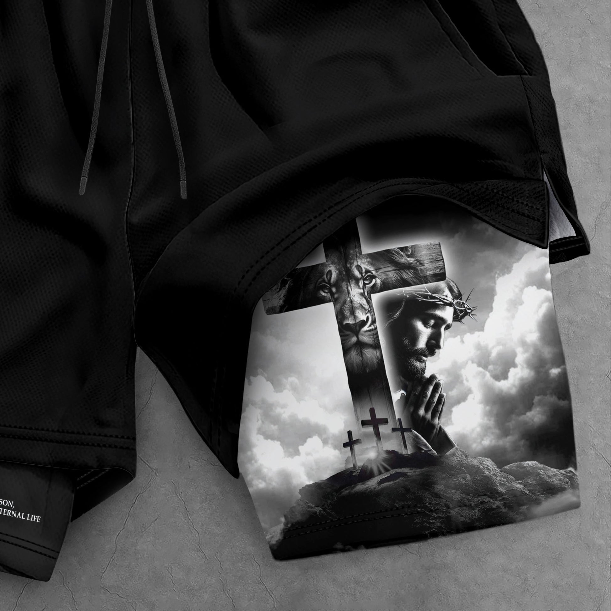 John 3:16 Bible Verse Shorts for Men Jesus Cross Christian Apparel - Rust Field Wear