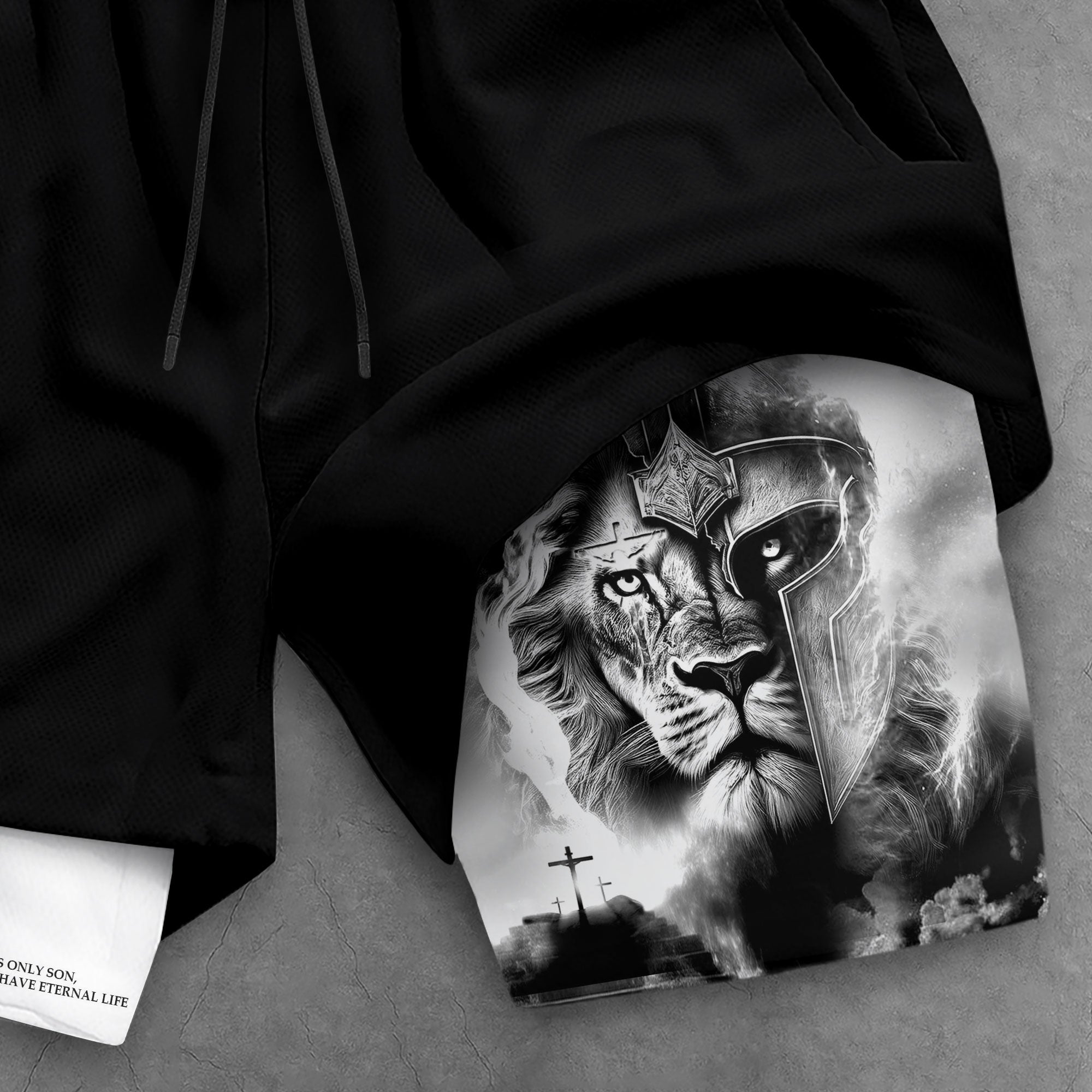 Lion of Judah Christian Shorts for Men Warrior Cross John 3 16