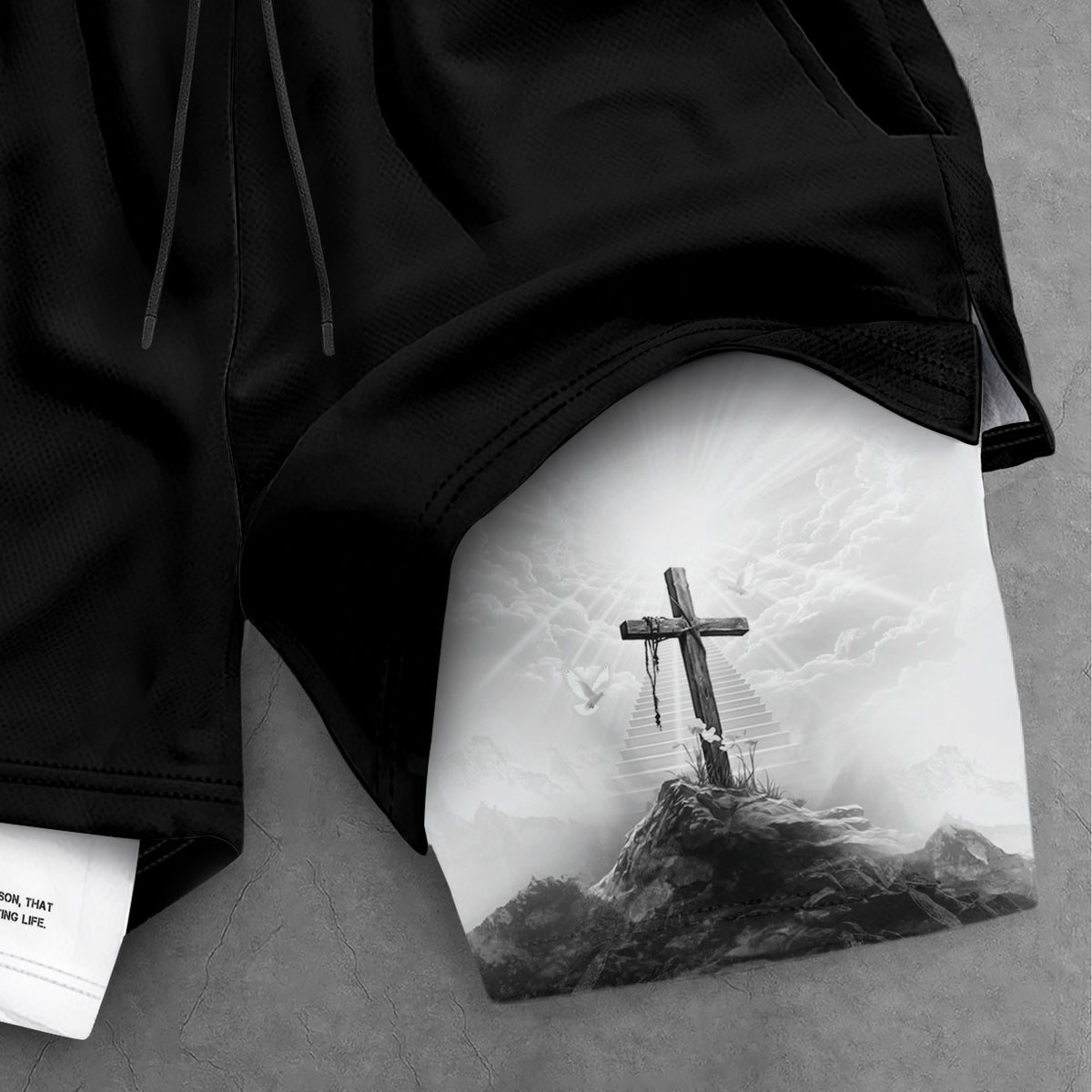 John 3:16 Christian Gym Shorts for Men with Liner Cross Design Religious - Rust Field Wear
