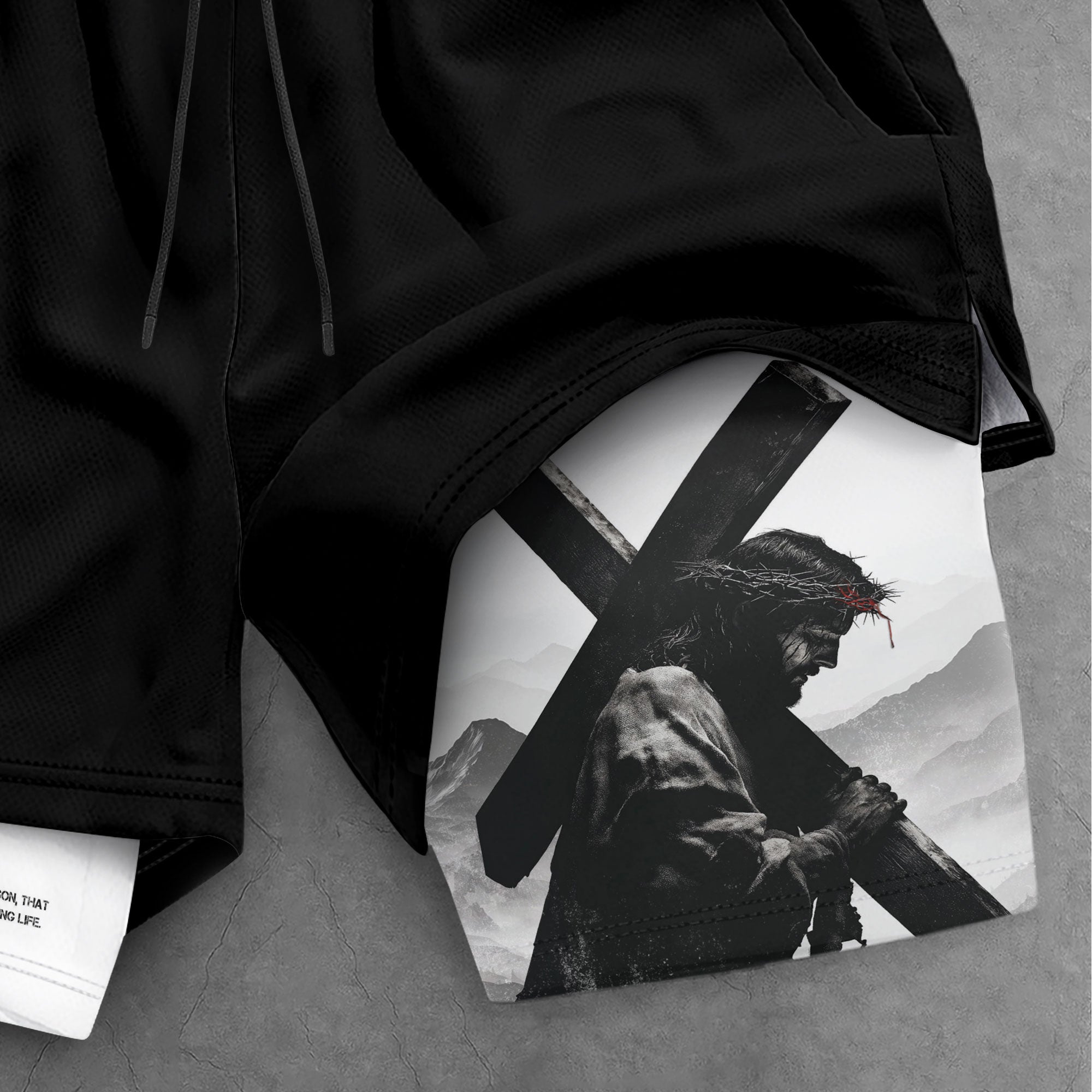 John 3:16 Christian Gym Shorts for Men with Liner Jesus Cross Design Religious - Rust Field Wear