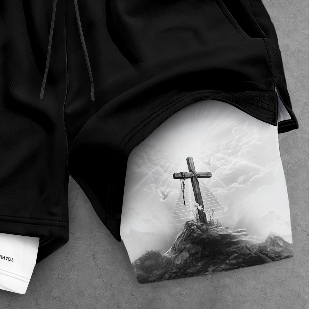 Joshua 1:9 Cross Mountain Christian Gym Shorts Faith Strength - Rust Field Wear