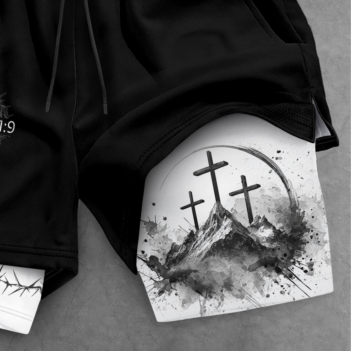 Joshua 1:9 Three Crosses Christian Gym Shorts Faith Over Fear - Rust Field Wear