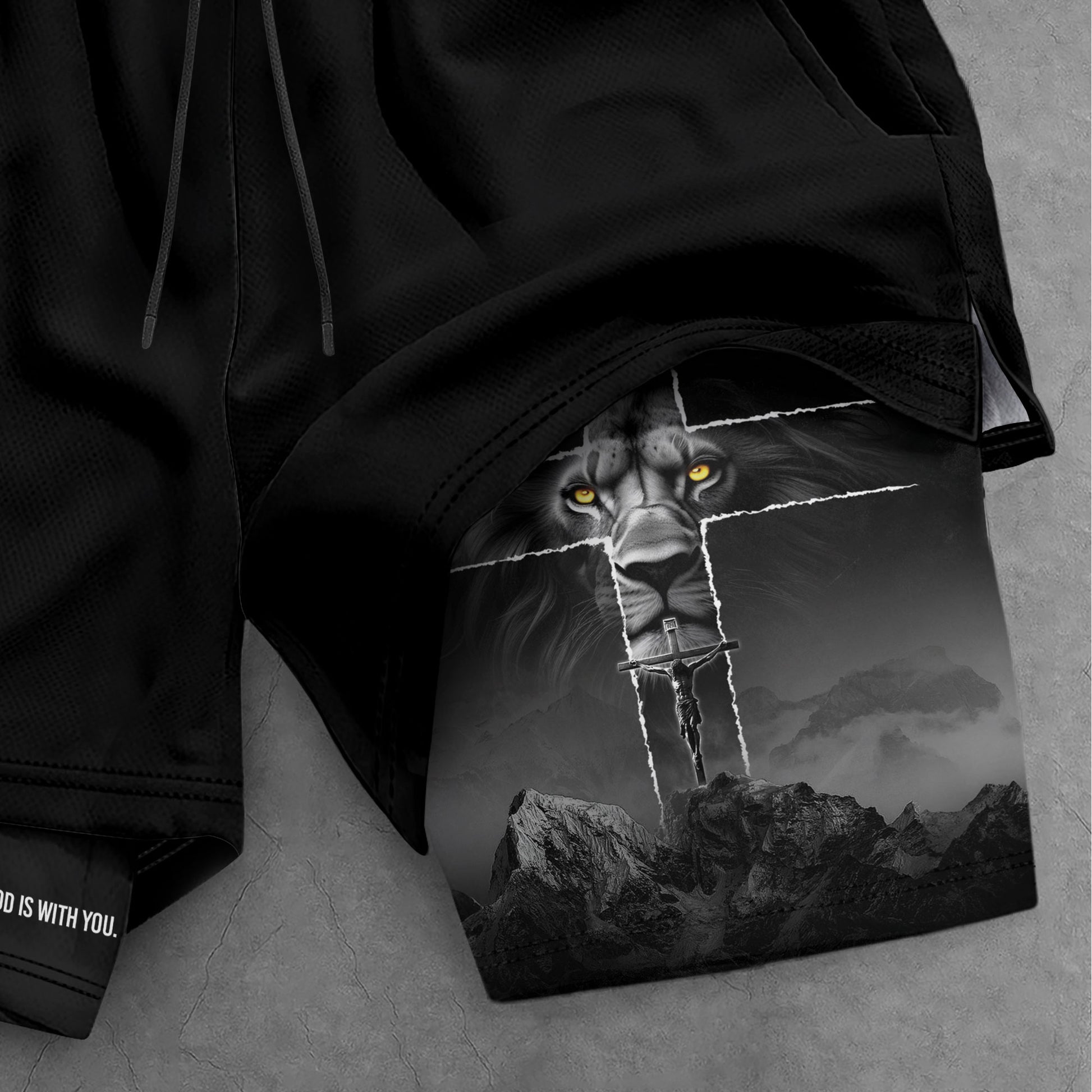 Joshua 1:9 Lion Cross Faith Christian Gym Shorts Bible Verse - Rust Field Wear