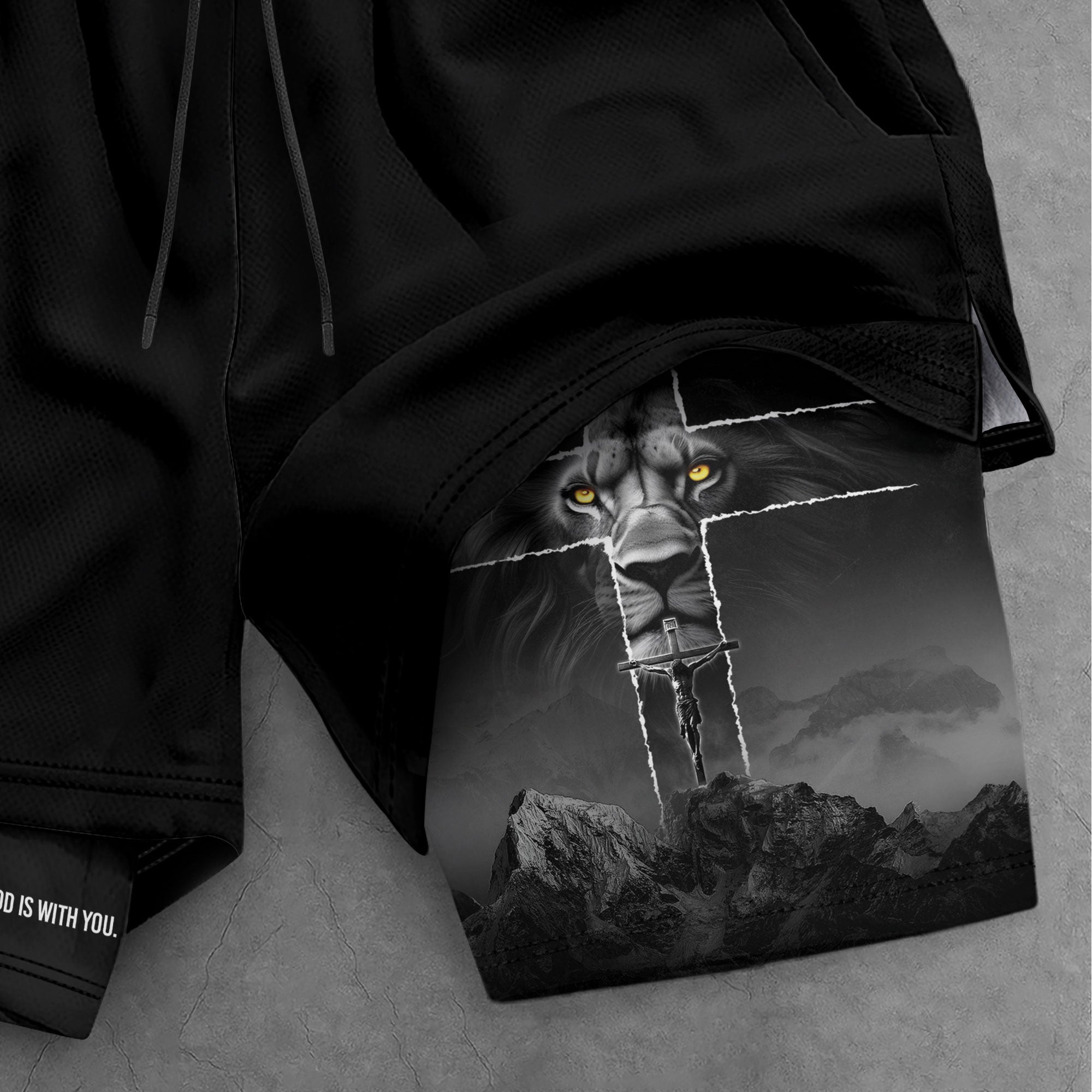 Joshua 1:9 Lion Cross Faith Christian Gym Shorts Bible Verse - Rust Field Wear
