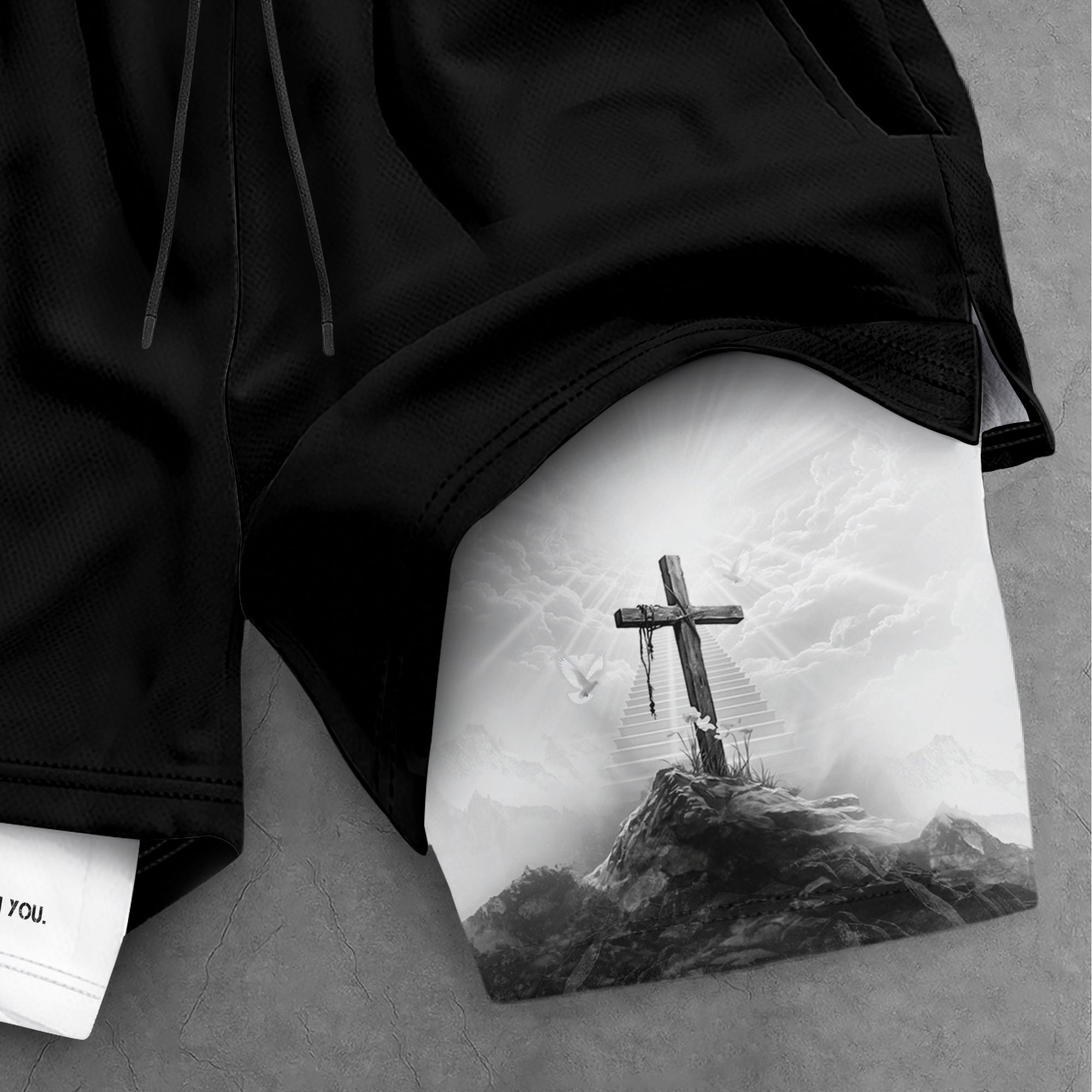 Psalm 56:3 Cross on the Mountain Christian Gym Shorts - Rust Field Wear