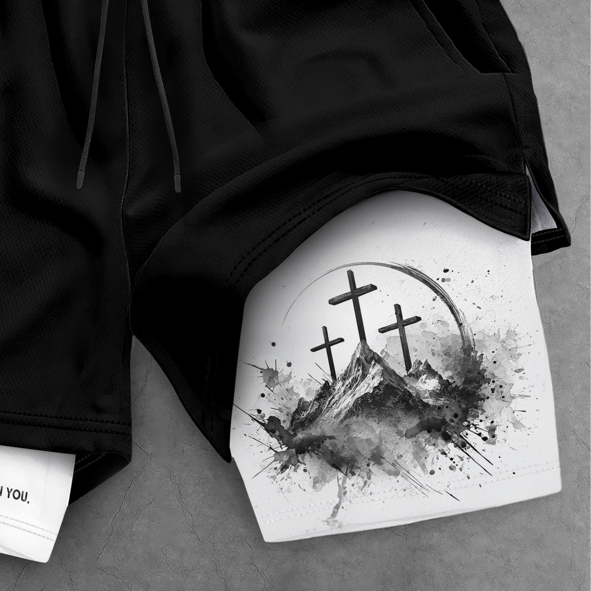 Psalm 56:3 Three Crosses Christian Gym Shorts Faith Over Fear - Rust Field Wear