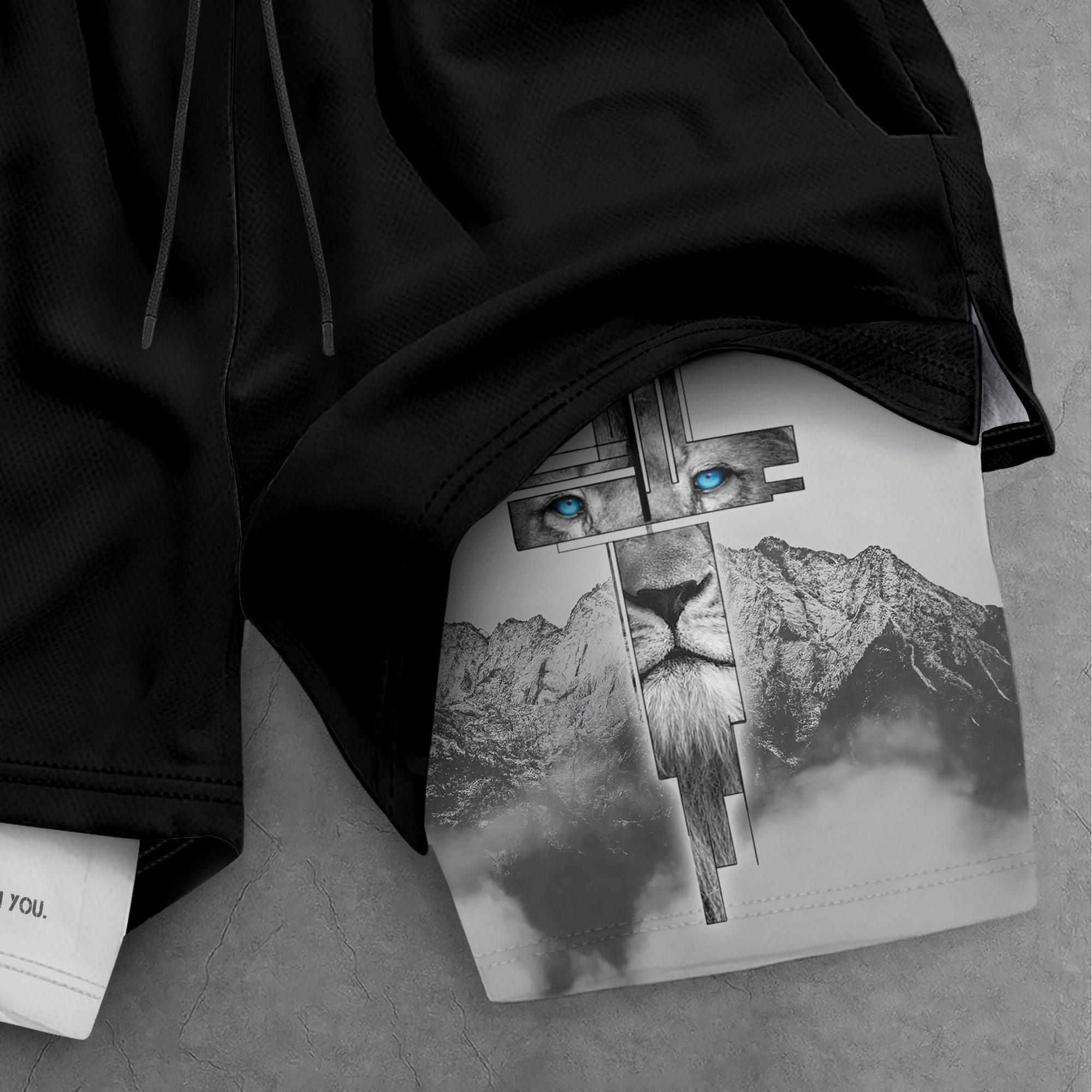 Psalm 56:3 Lion Cross Christian Gym Shorts Eyes of Faith - Rust Field Wear
