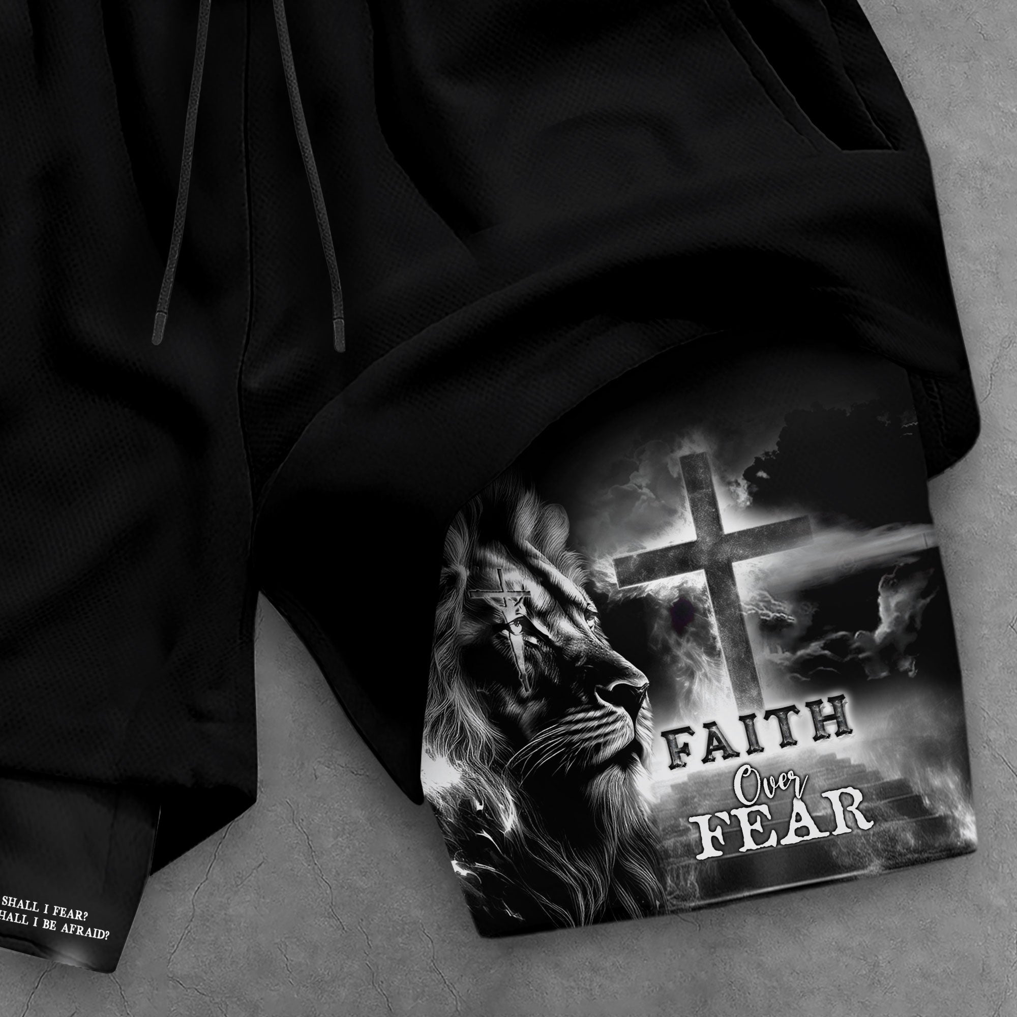 Faith Over Fear Psalm 27 1 Jesus Cross Lion Christian Gym Shorts