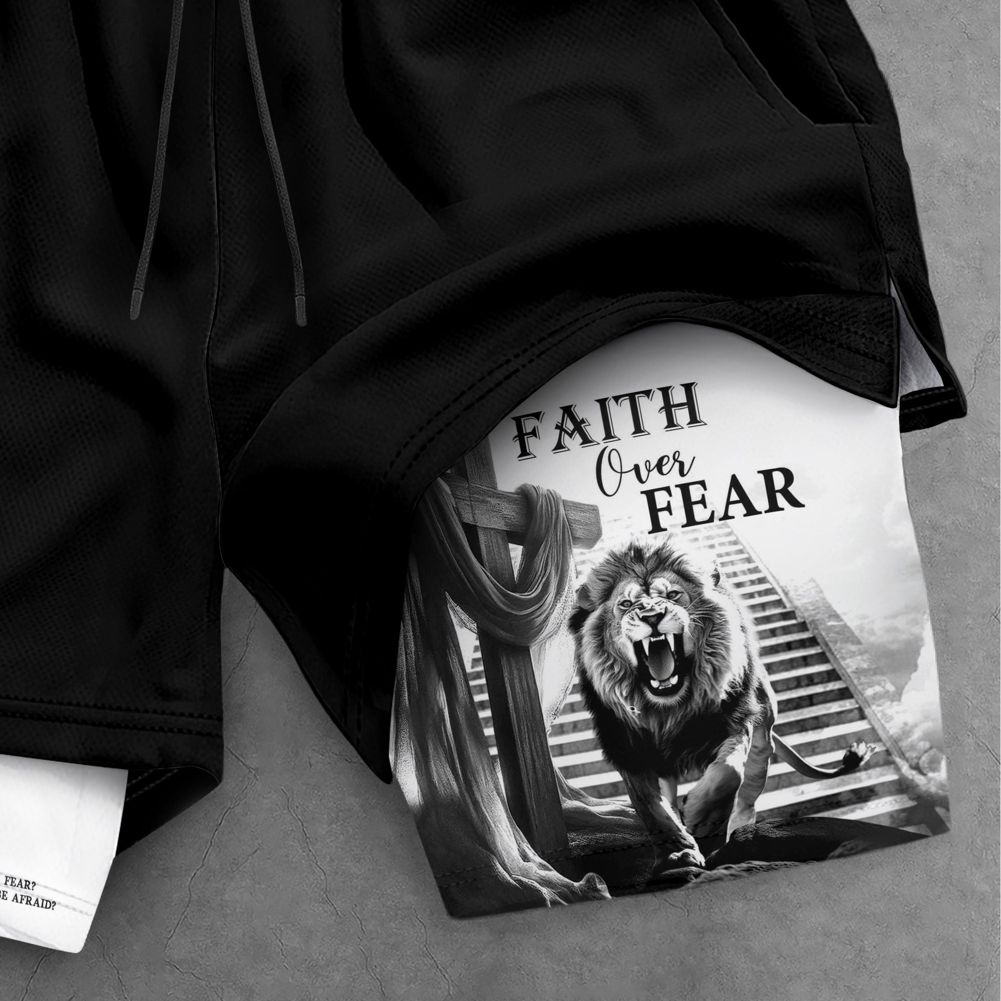 Faith Over Fear Christian Gym Shorts for Men Jesus Cross Bible Verse - Rust Field Wear