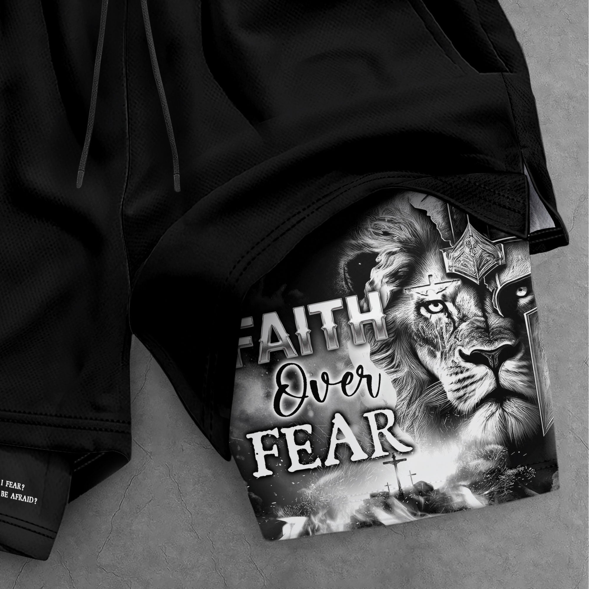 Psalm 27:1 Faith Over Fear Christian Gym Shorts for Men Warrior Cross Design - Rust Field Wear