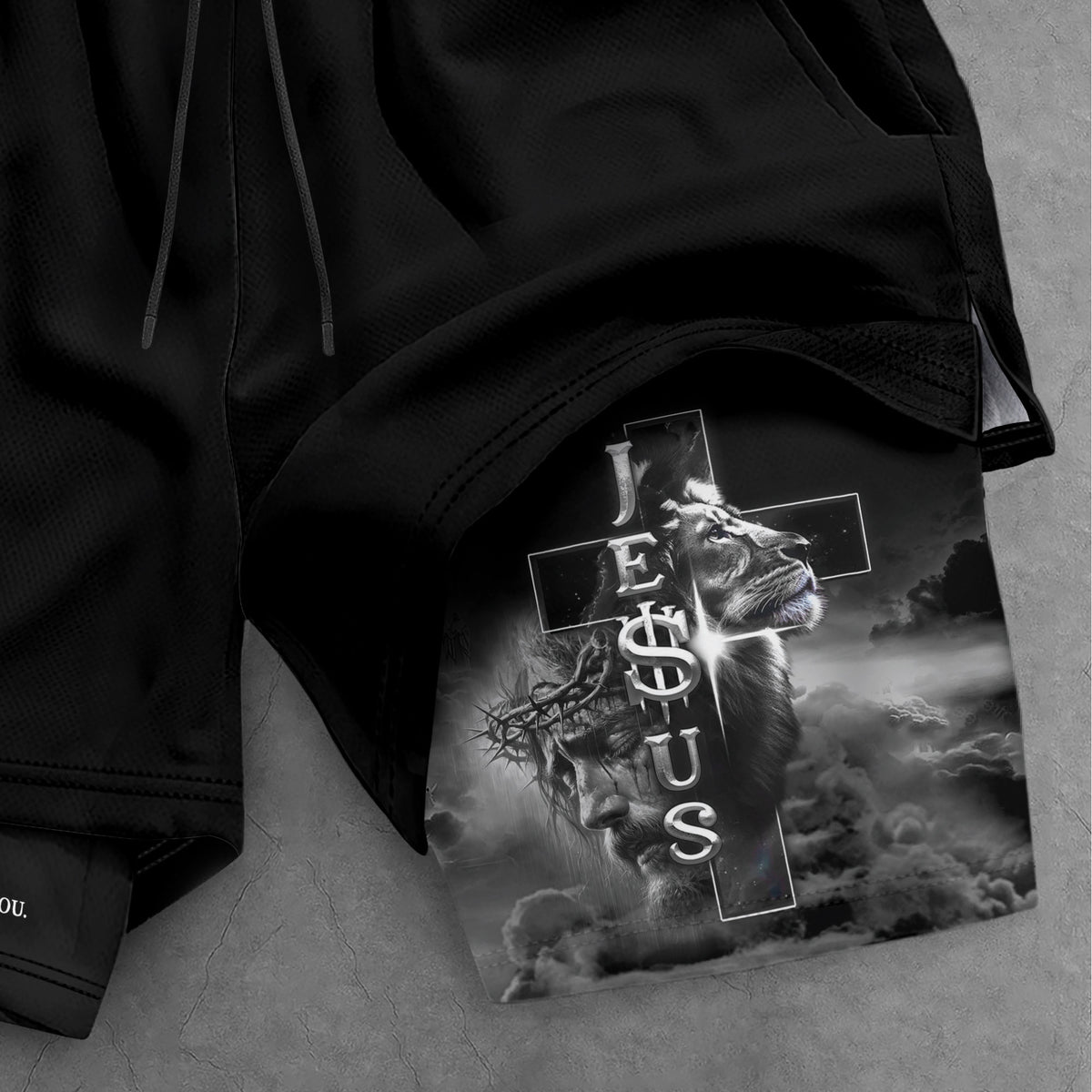Joshua 1:9 Christian Gym Shorts for Men Jesus Lion Cross Design - Rust Field Wear