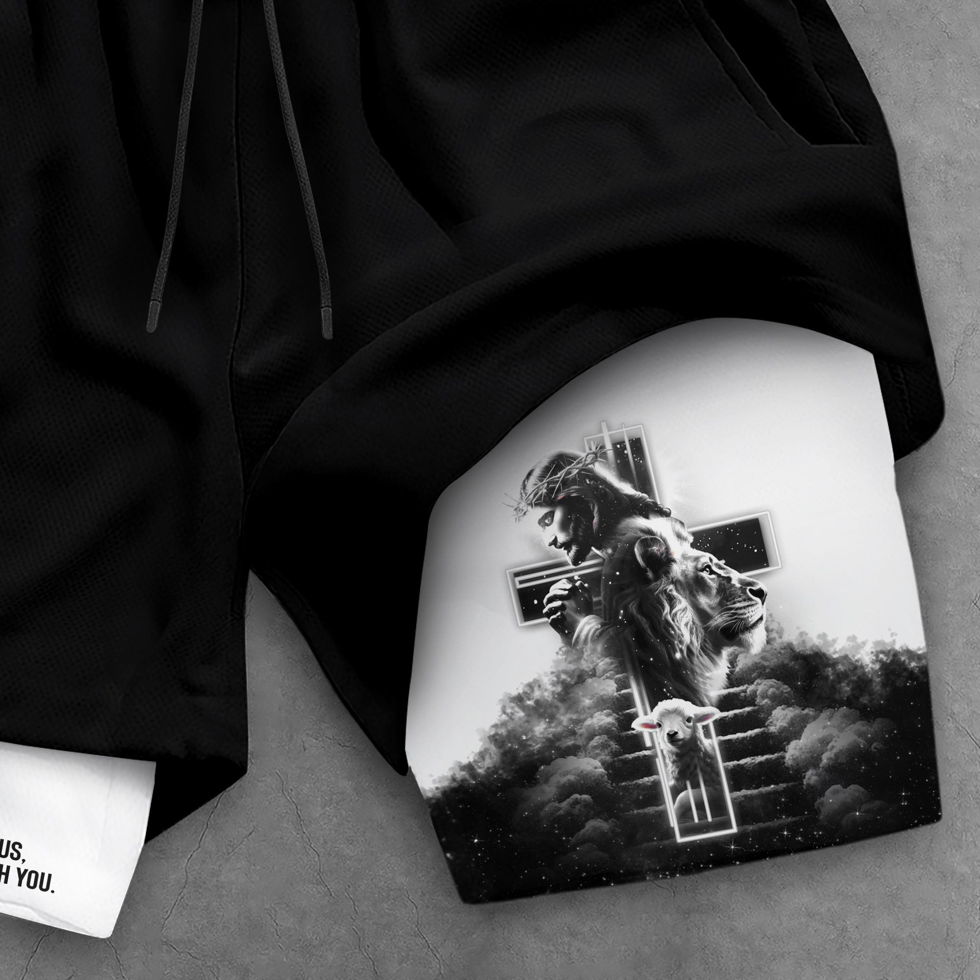 Joshua 1 9 Christian Gym Shorts for Men Jesus Cross Faith Design