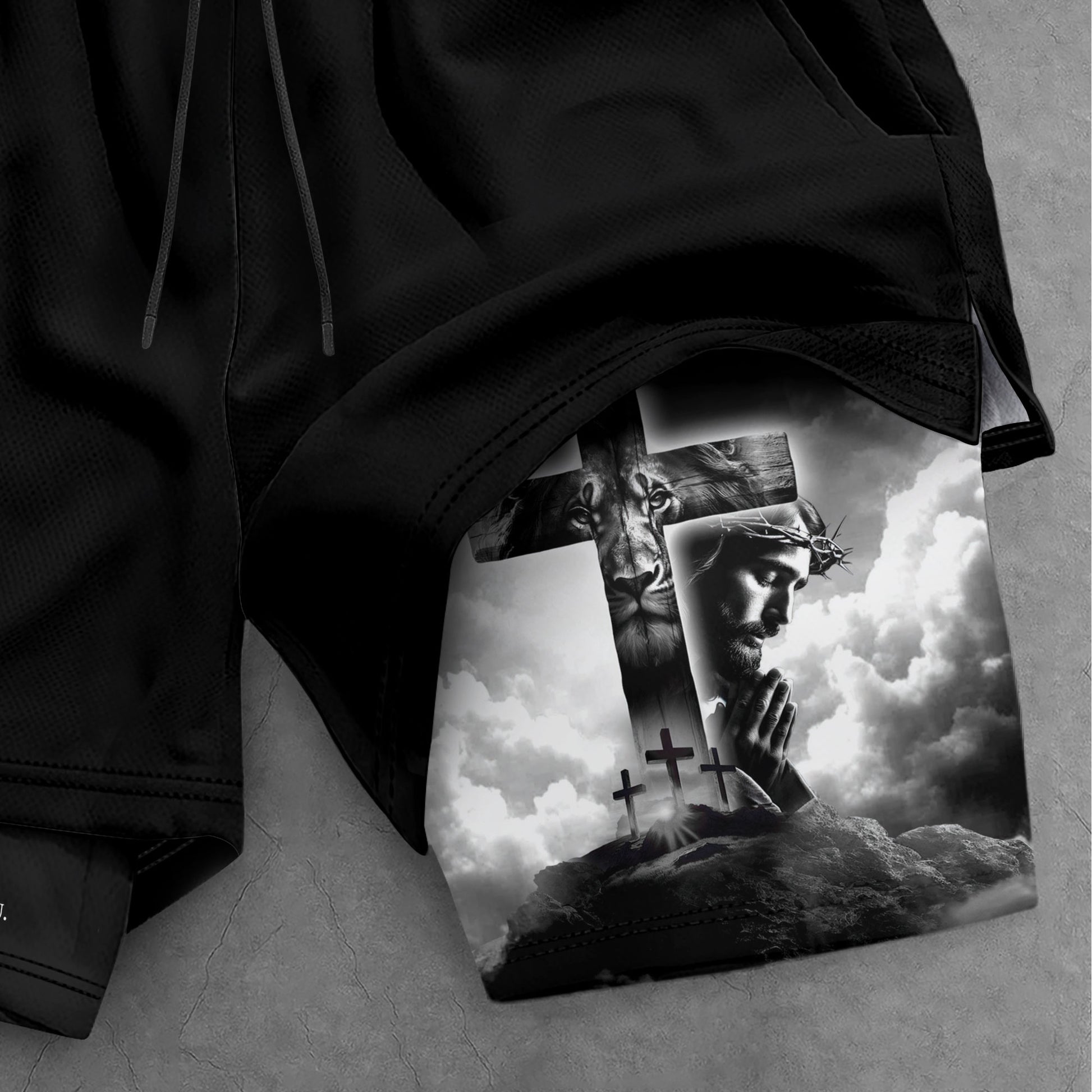 Joshua 1:9 Christian Gym Shorts for Men Jesus Cross Prayer Design - Rust Field Wear