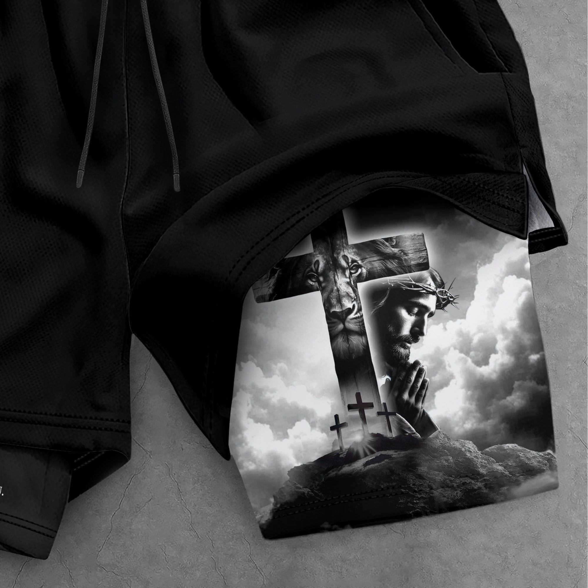 Joshua 1:9 Christian Gym Shorts for Men Jesus Cross Prayer Design - Rust Field Wear