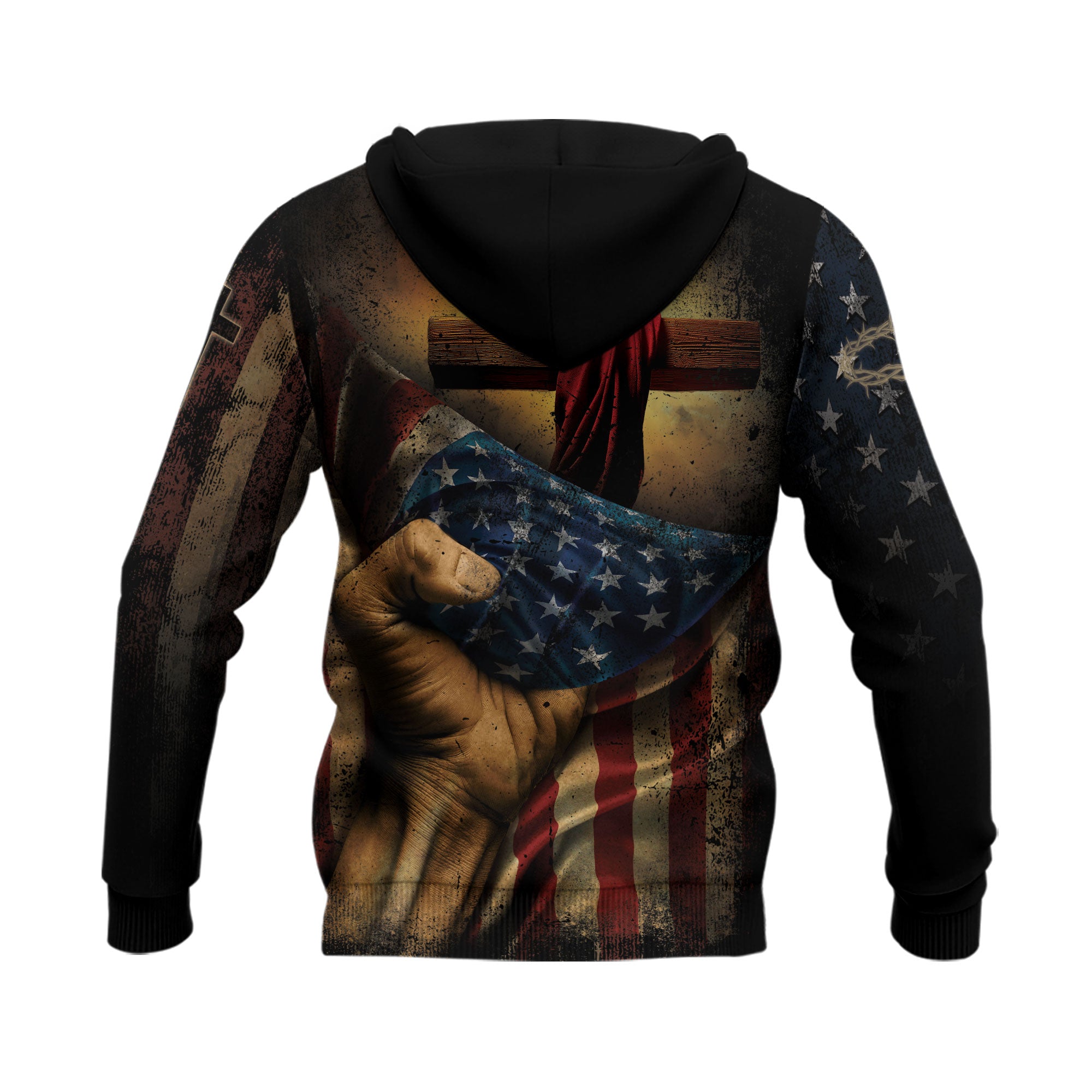 Faith Over Fear Christian Hoodie Cross American Flag Vintage Design