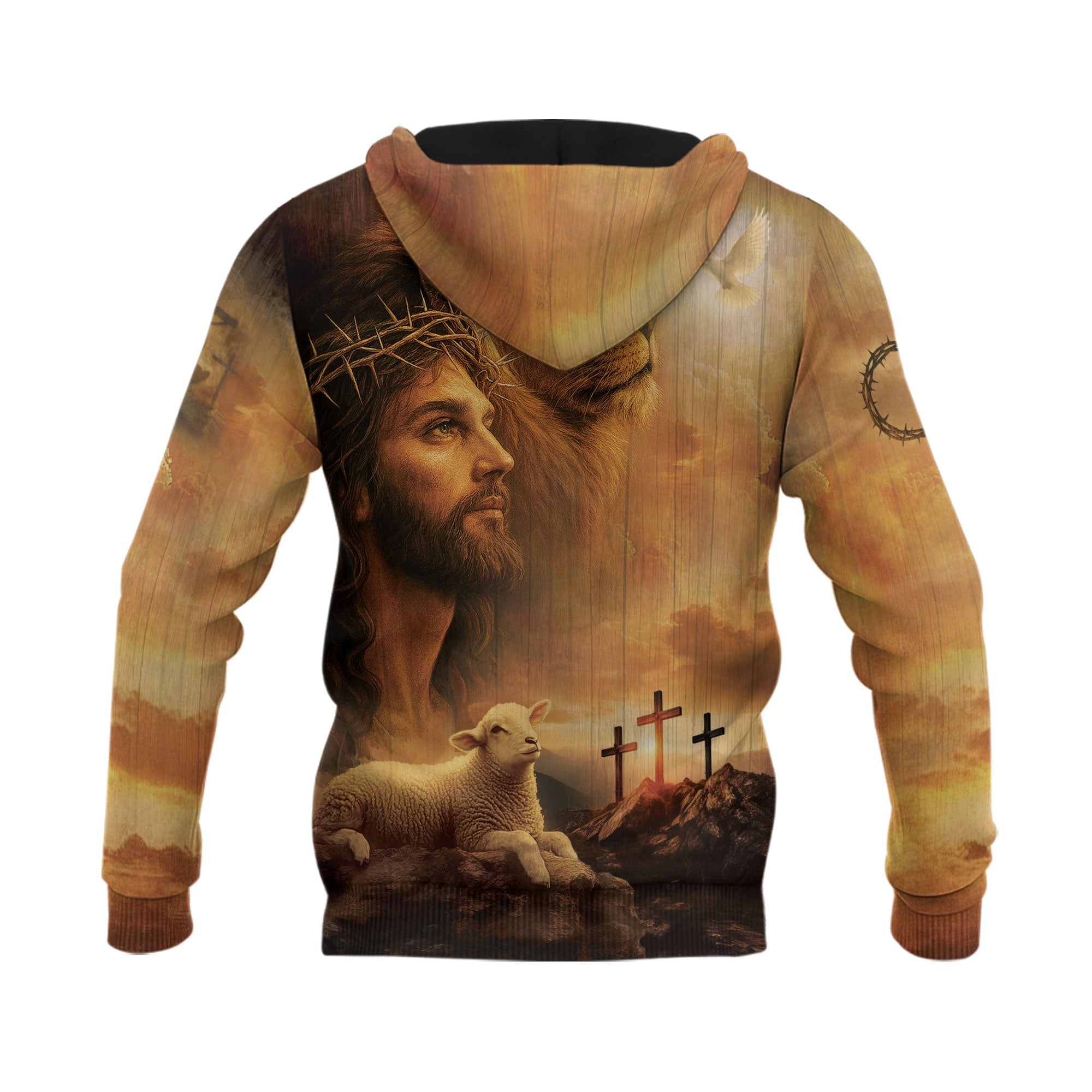 Faith Over Fear Christian Hoodie Jesus Lion Lamb Cross Design