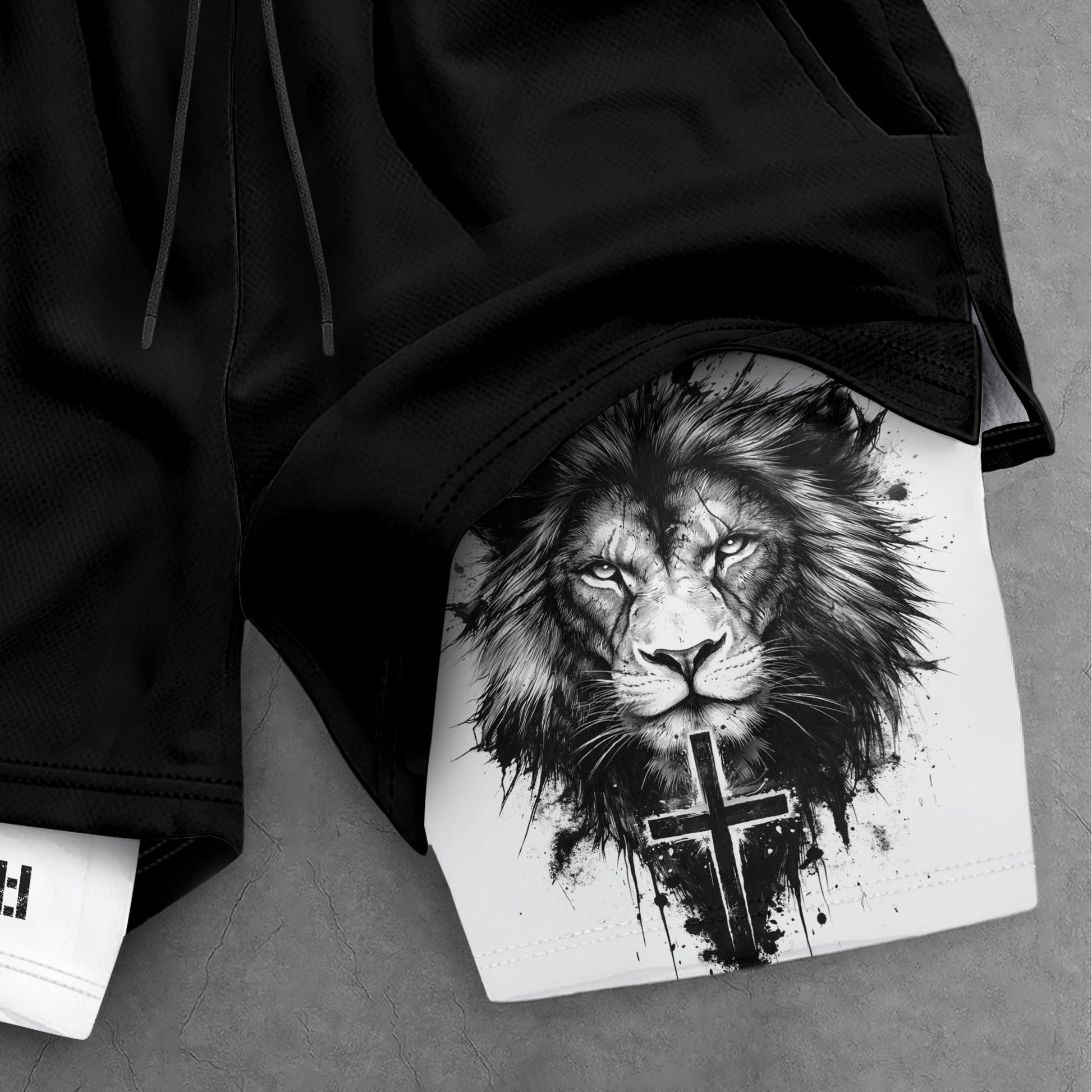 Psalm 27:1 Faith Over Fear Christian Mens Workout Shorts Sketch Lion Bible Verse Art - Rust Field Wear