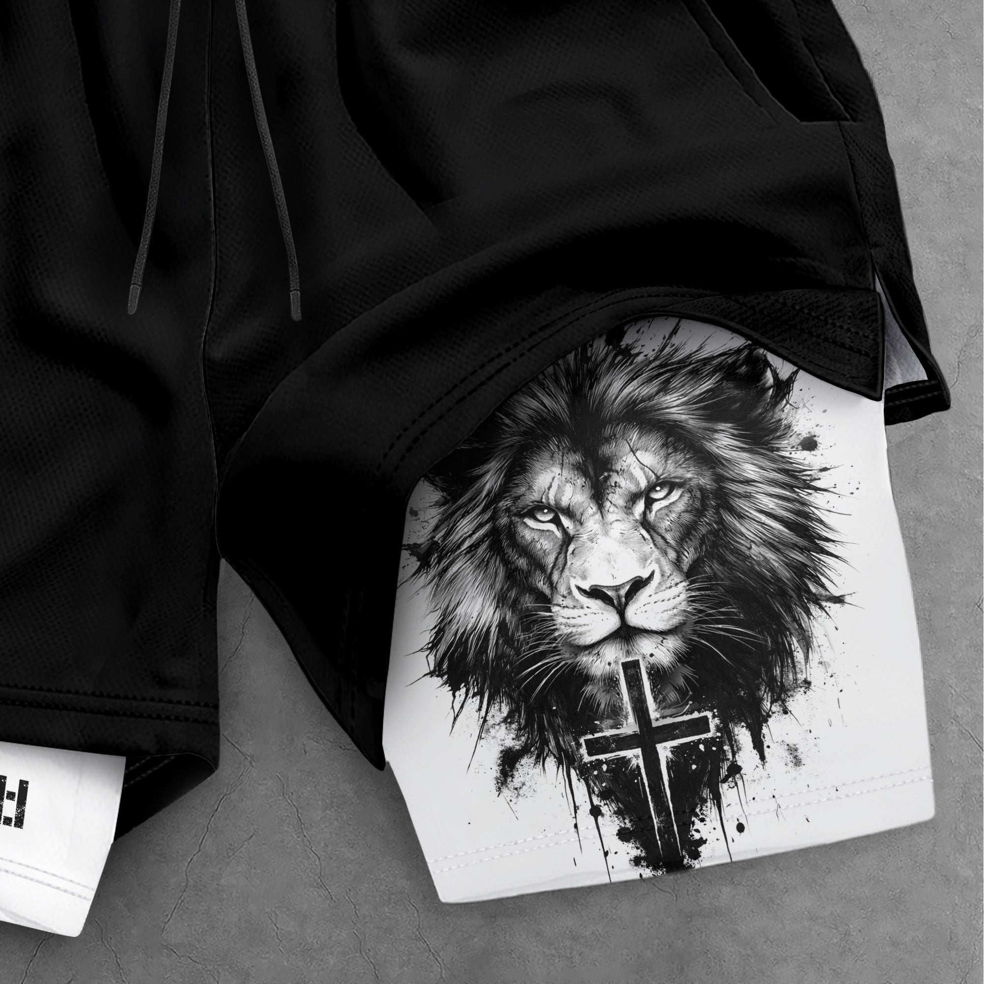 Psalm 27:1 Faith Over Fear Christian Mens Workout Shorts Sketch Lion Bible Verse Art - Rust Field Wear
