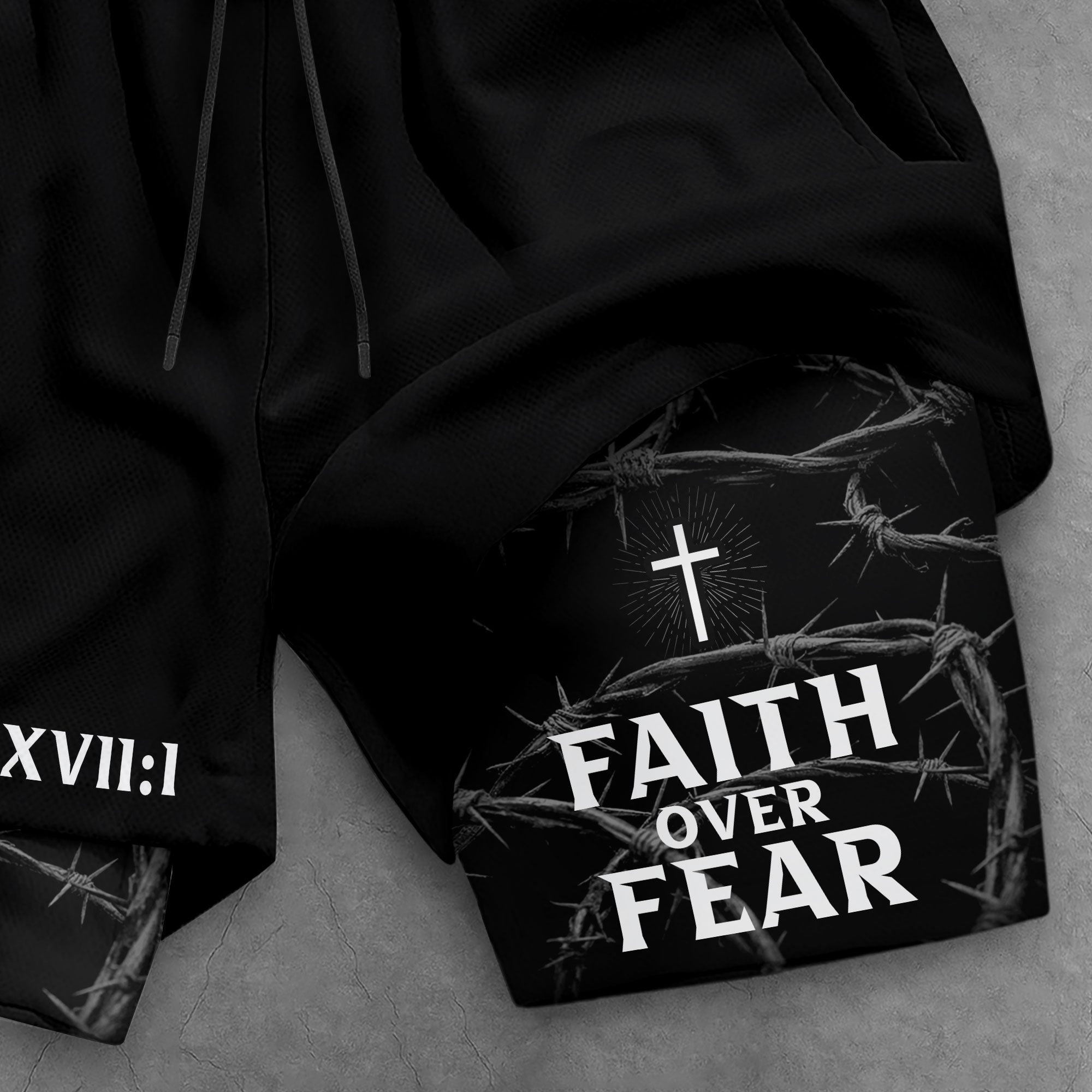 Psalm 27:1 Faith Over Fear Christian Mens Training Shorts Thorns Cross Bible Verse