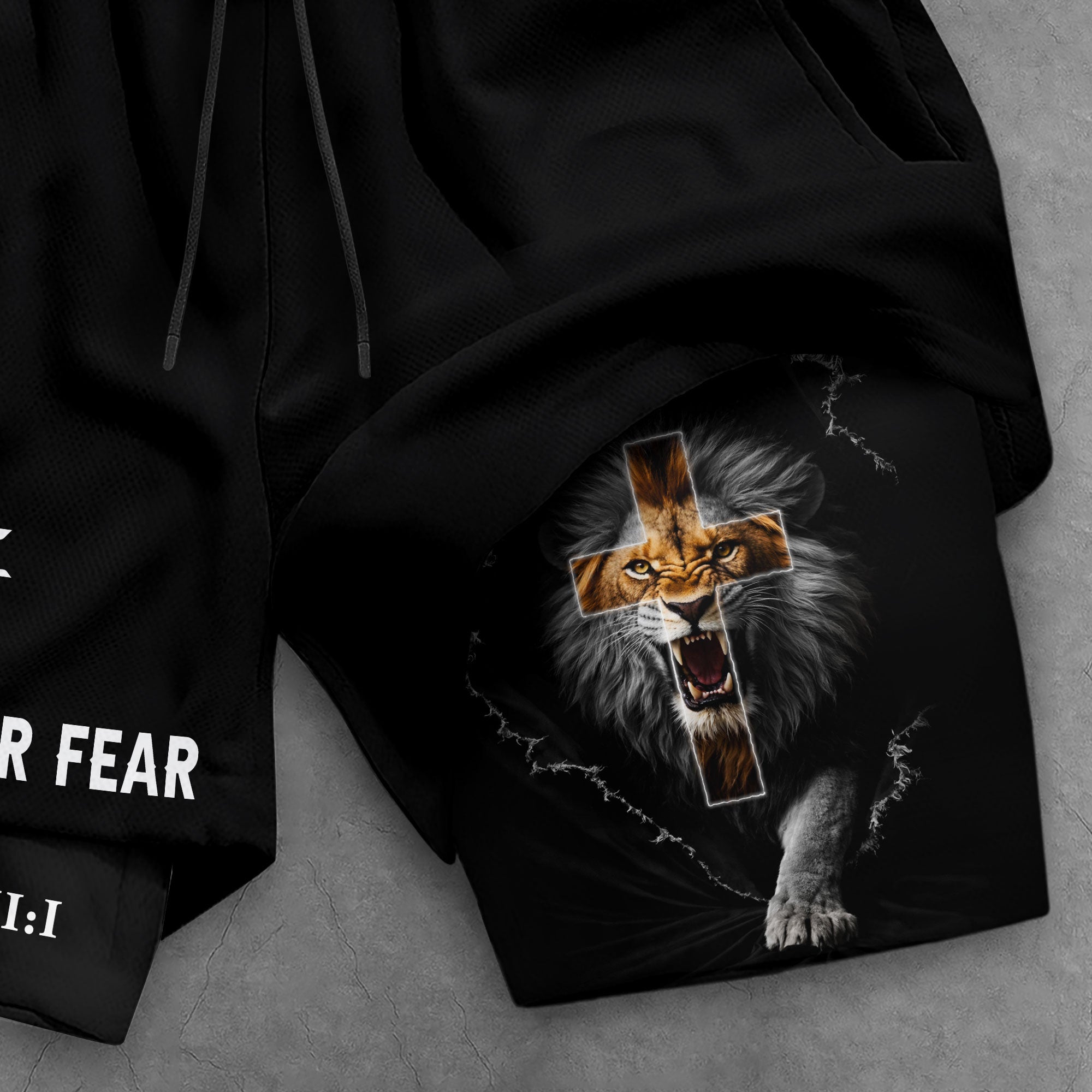 Psalm 27:1 Faith Over Fear Christian Mens Athletic Shorts Roaring Lion Scripture Art