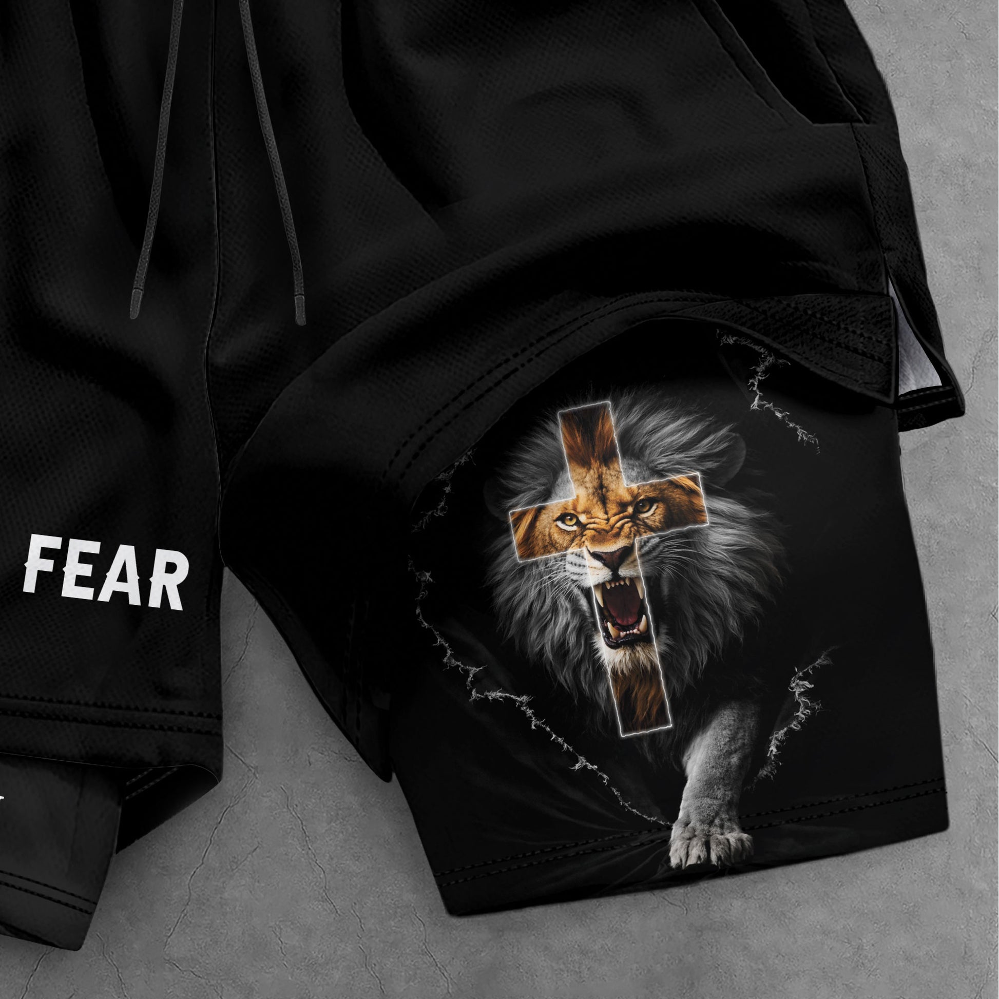 Psalm 27:1 Faith Over Fear Christian Mens Athletic Shorts Roaring Lion Scripture Art - Rust Field Wear