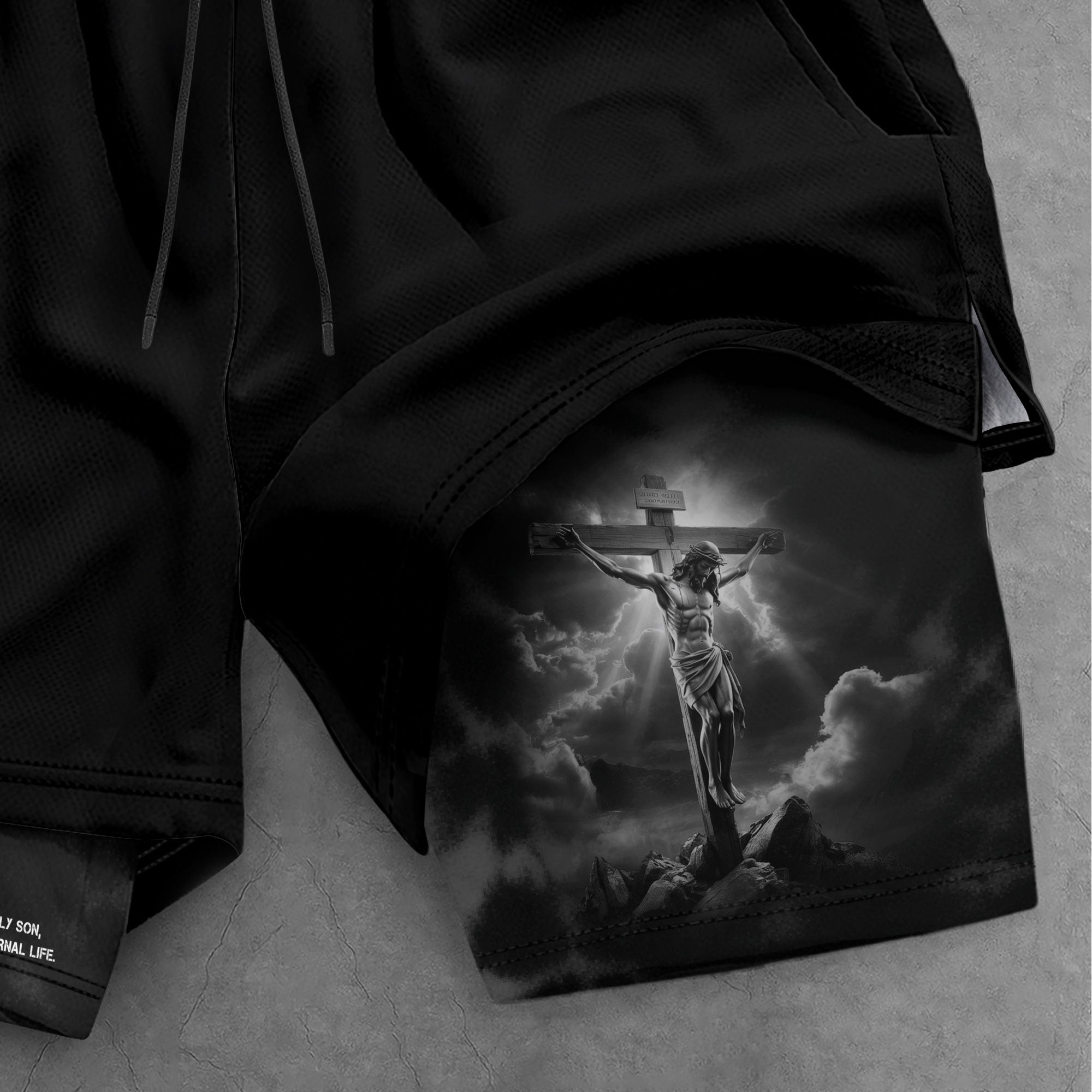 John 3:16 Christian Gym Workout Shorts Men Jesus Cross Bible Verse Religious - Rust Field Wear