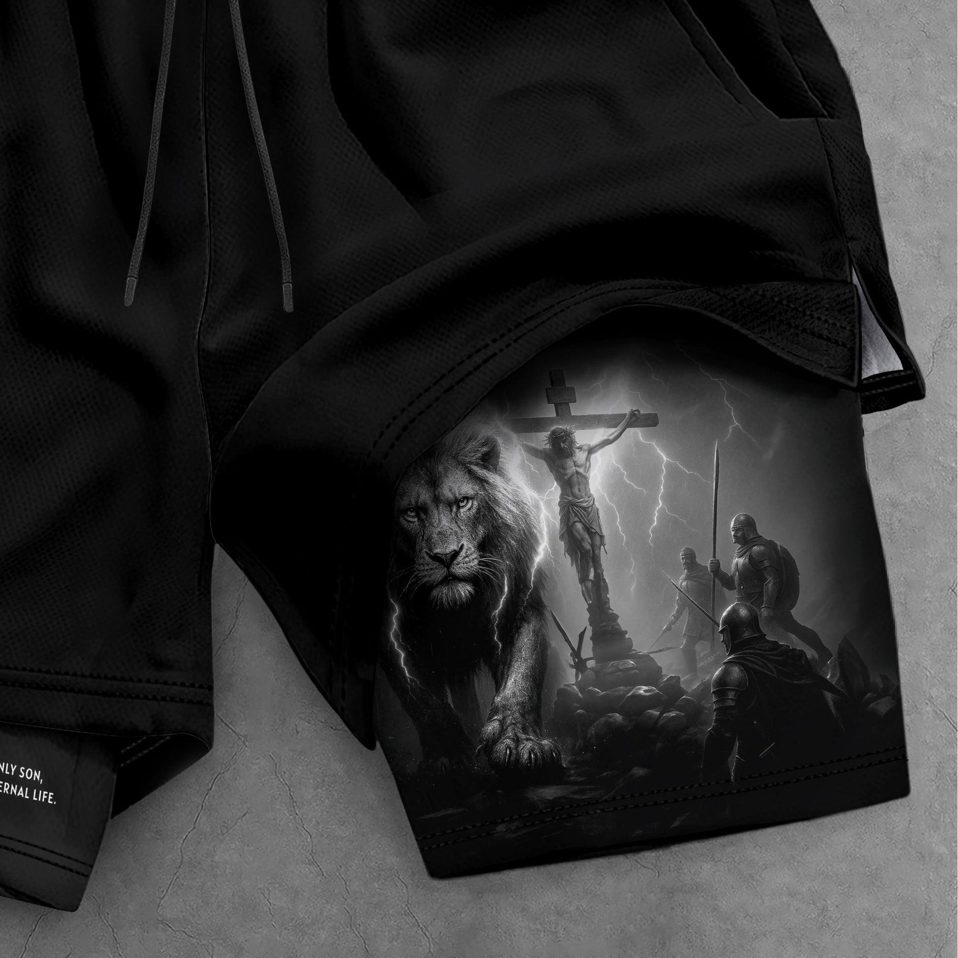 John 3:16 Christian Gym Workout Shorts Men Lion Jesus Cross Bible Verse - Rust Field Wear