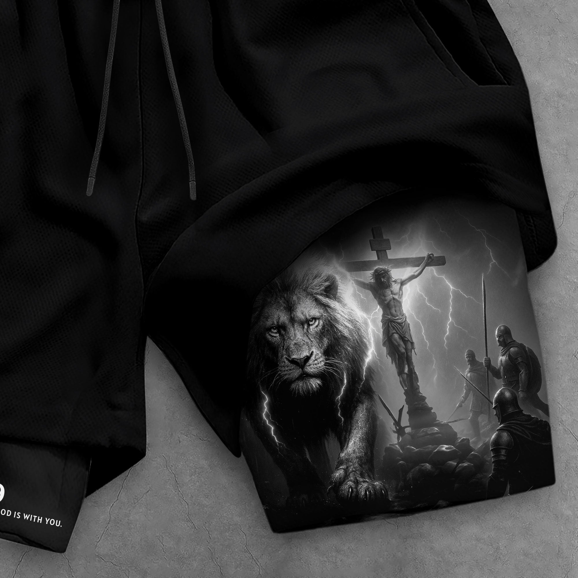 Joshua 1:9 Christian Gym Workout Shorts Men Lion Jesus Cross Bible Verse