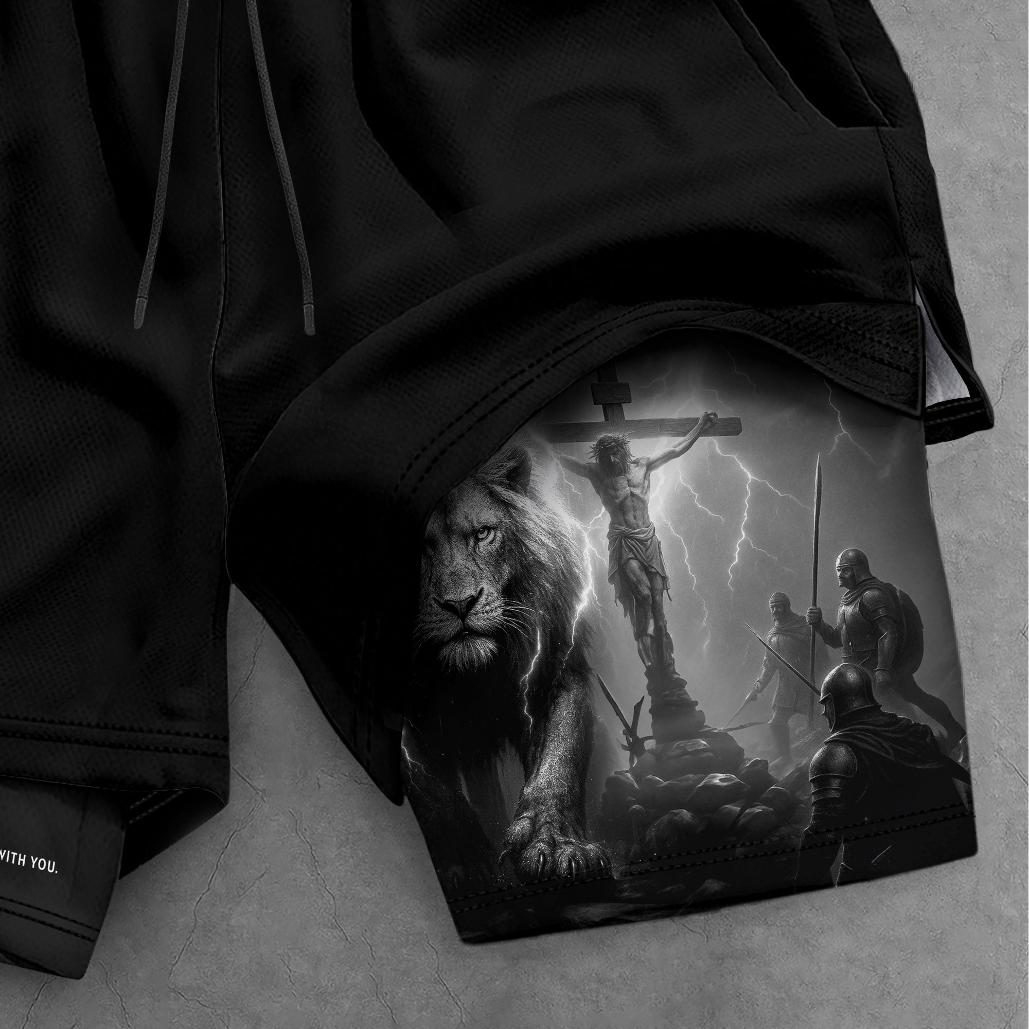 Joshua 1:9 Christian Gym Workout Shorts Men Lion Jesus Cross Bible Verse - Rust Field Wear