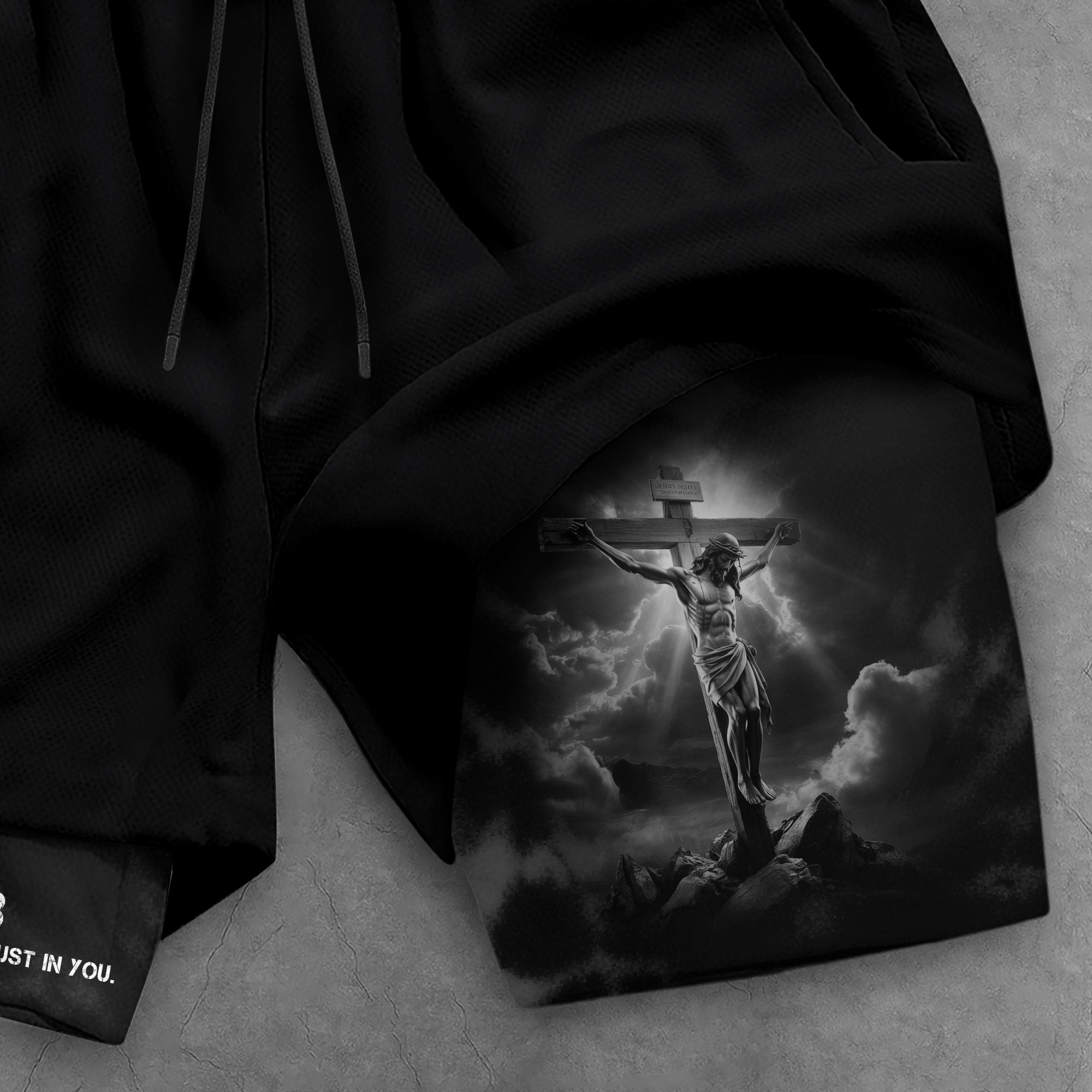 Psalm 56:3 Christian Gym Workout Shorts Men Jesus Cross Bible Verse Religious