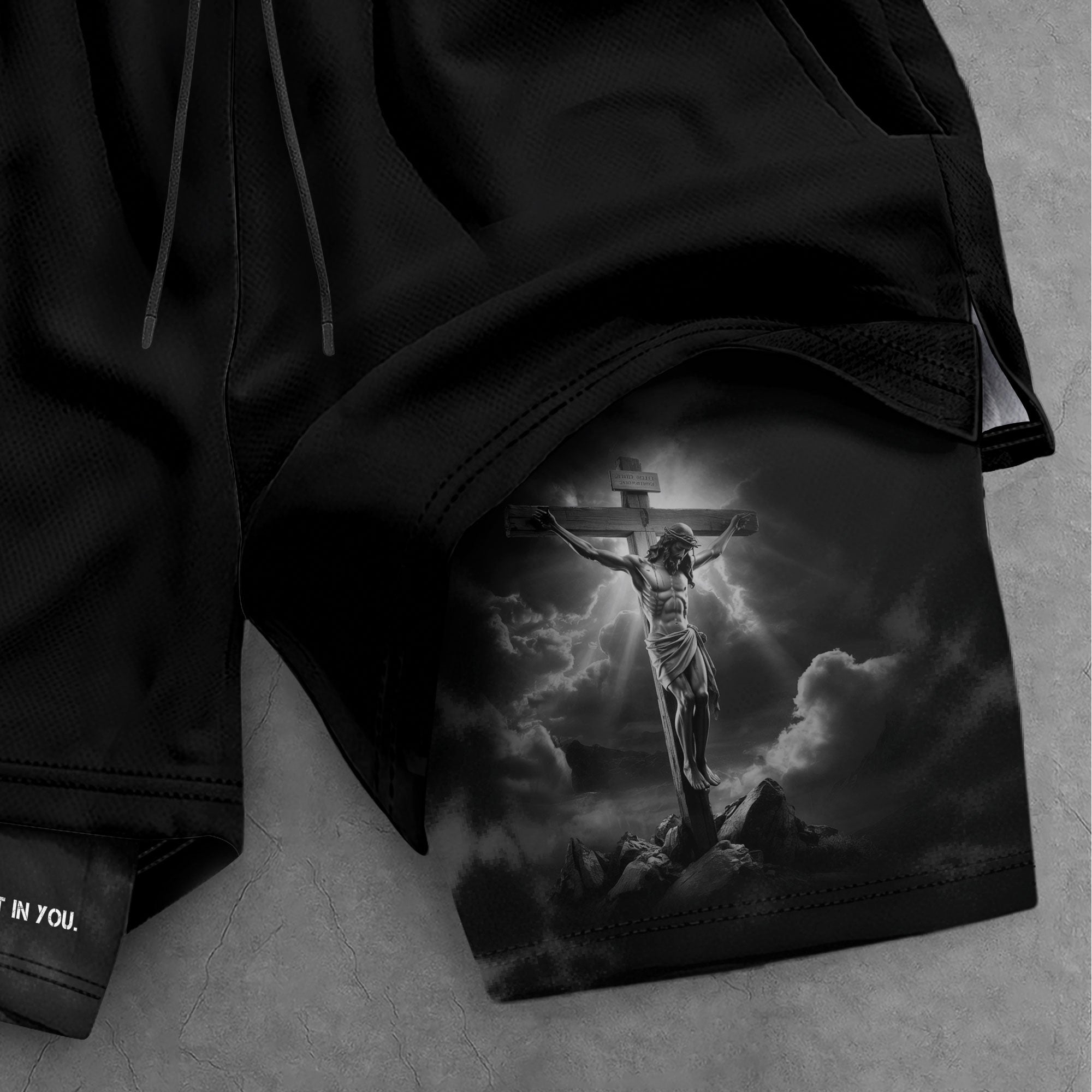 Psalm 56:3 Christian Gym Workout Shorts Men Jesus Cross Bible Verse Religious - Rust Field Wear