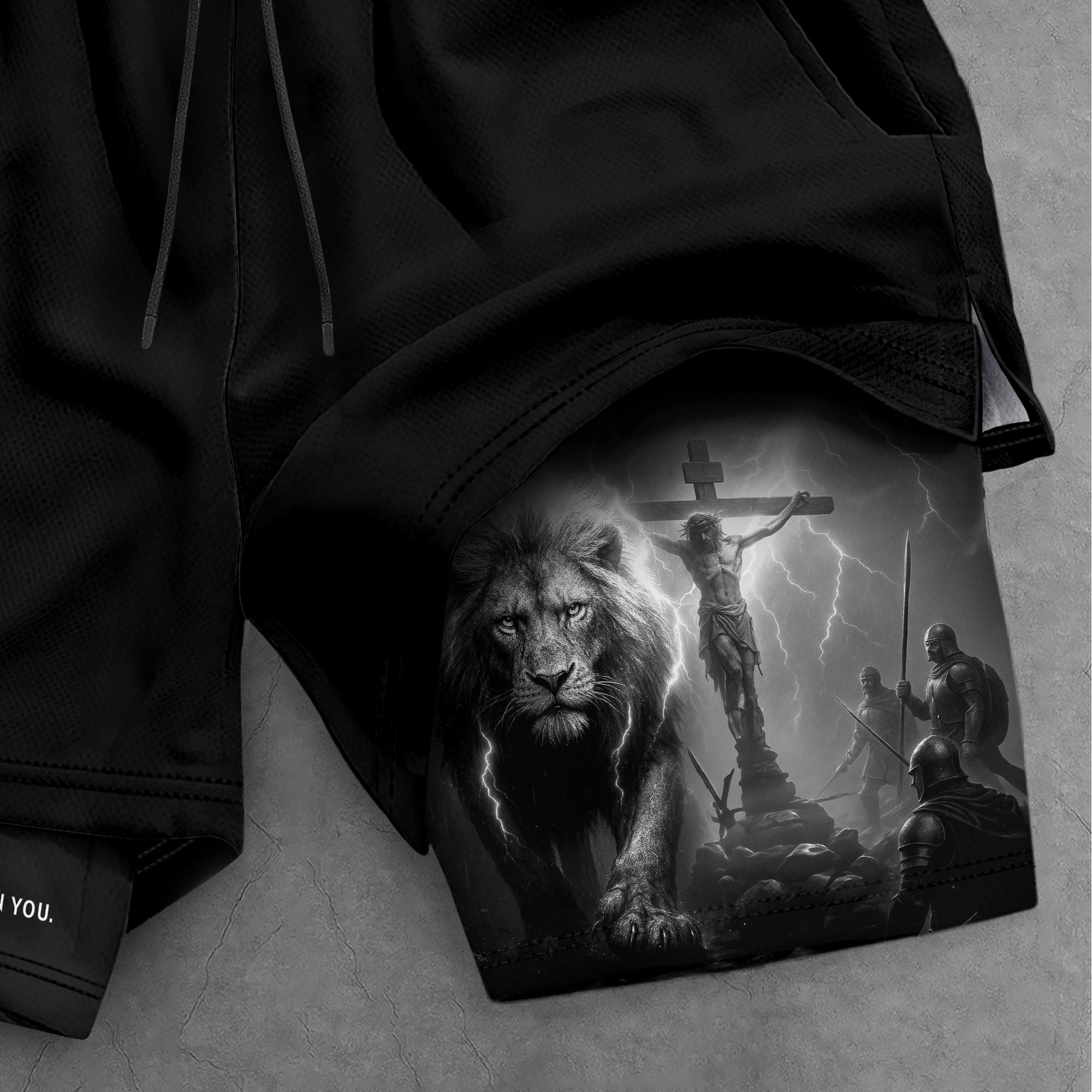 Psalm 56:3 Christian Gym Workout Shorts Men Lion Jesus Cross Bible Verse - Rust Field Wear