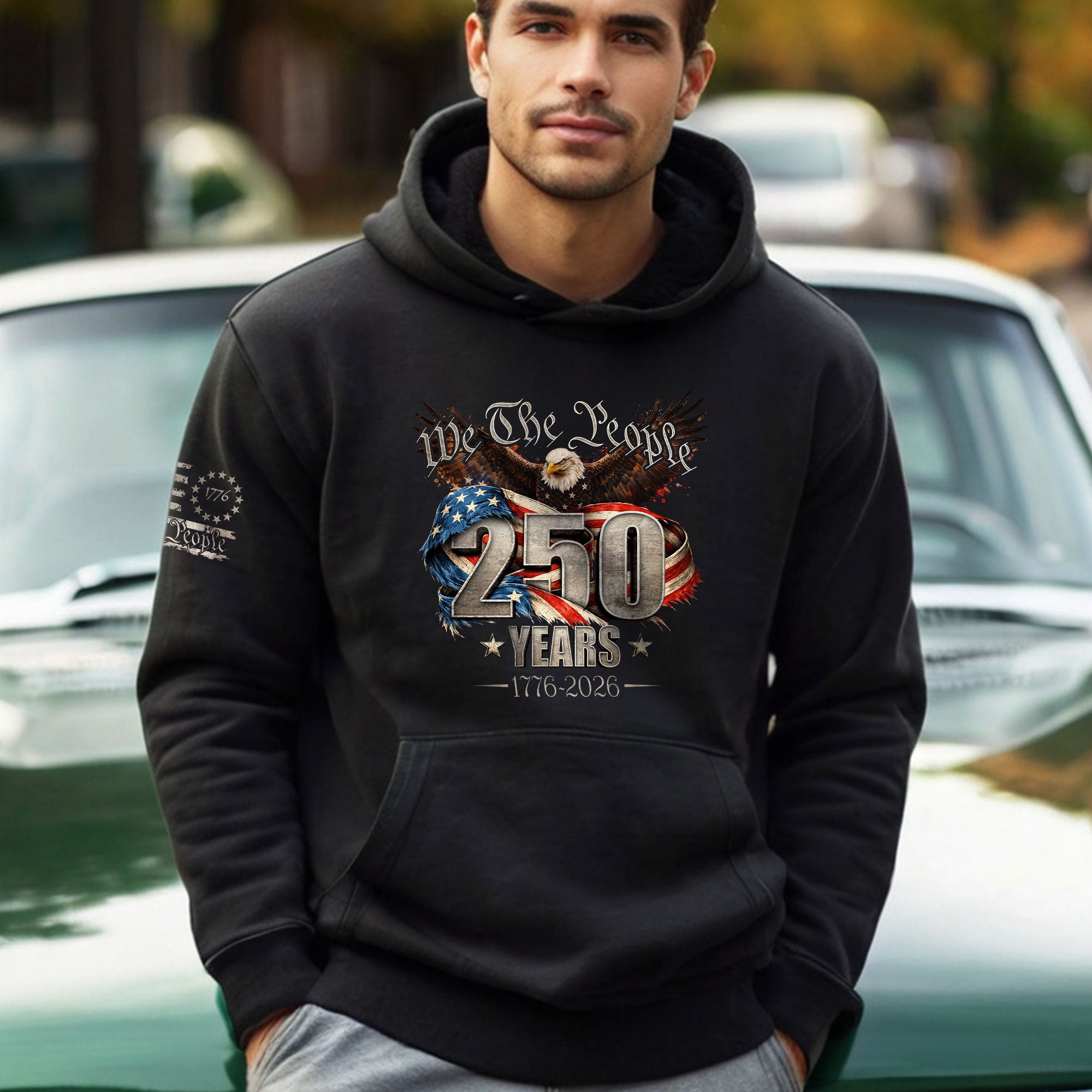 USA 250th Anniversary Hoodie 1776-2026 We The People Eagle Patriotic Men
