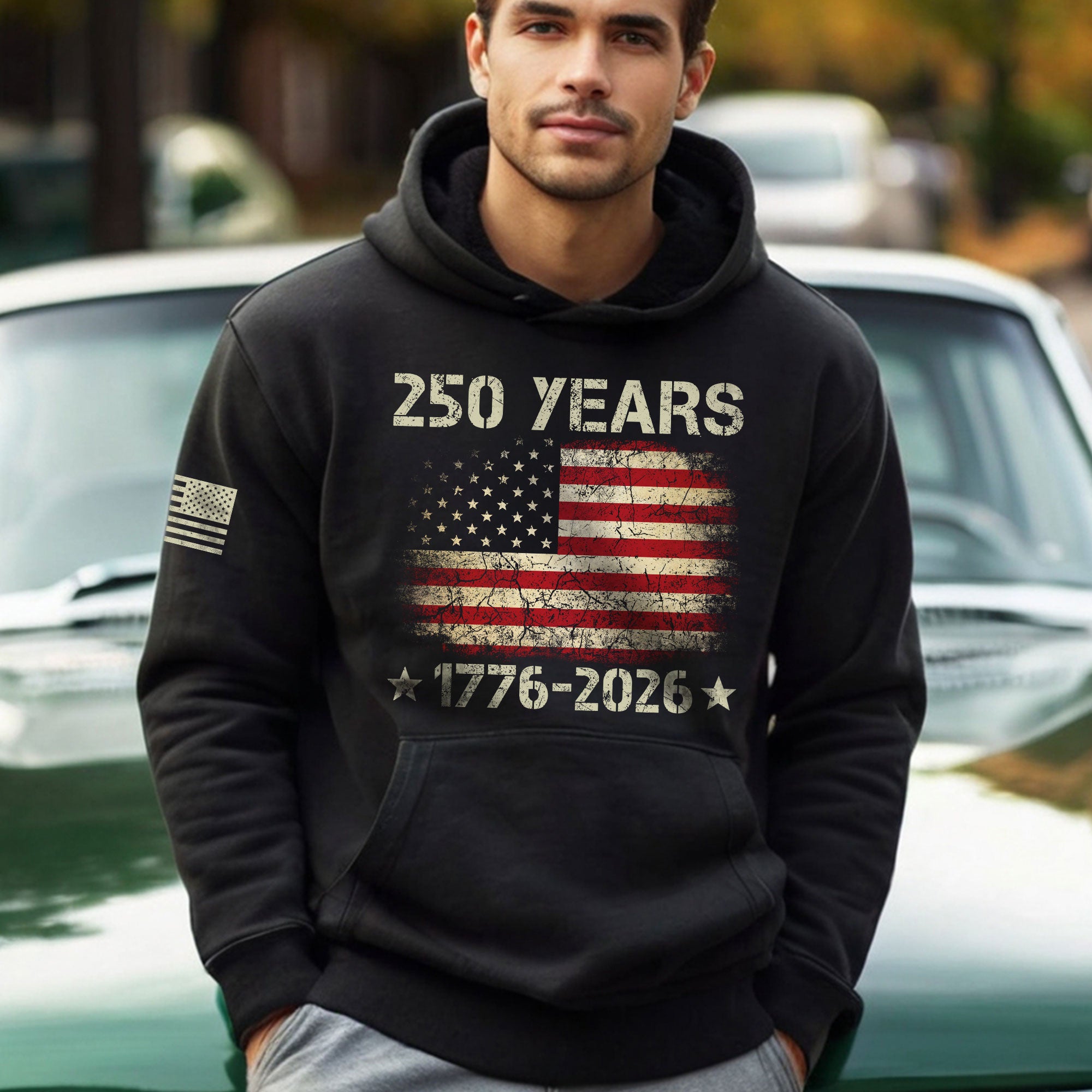 USA 250th Anniversary Semiquincentennial 250 Years Hoodie 1776-2026 Vintage Distressed Flag Patriotic