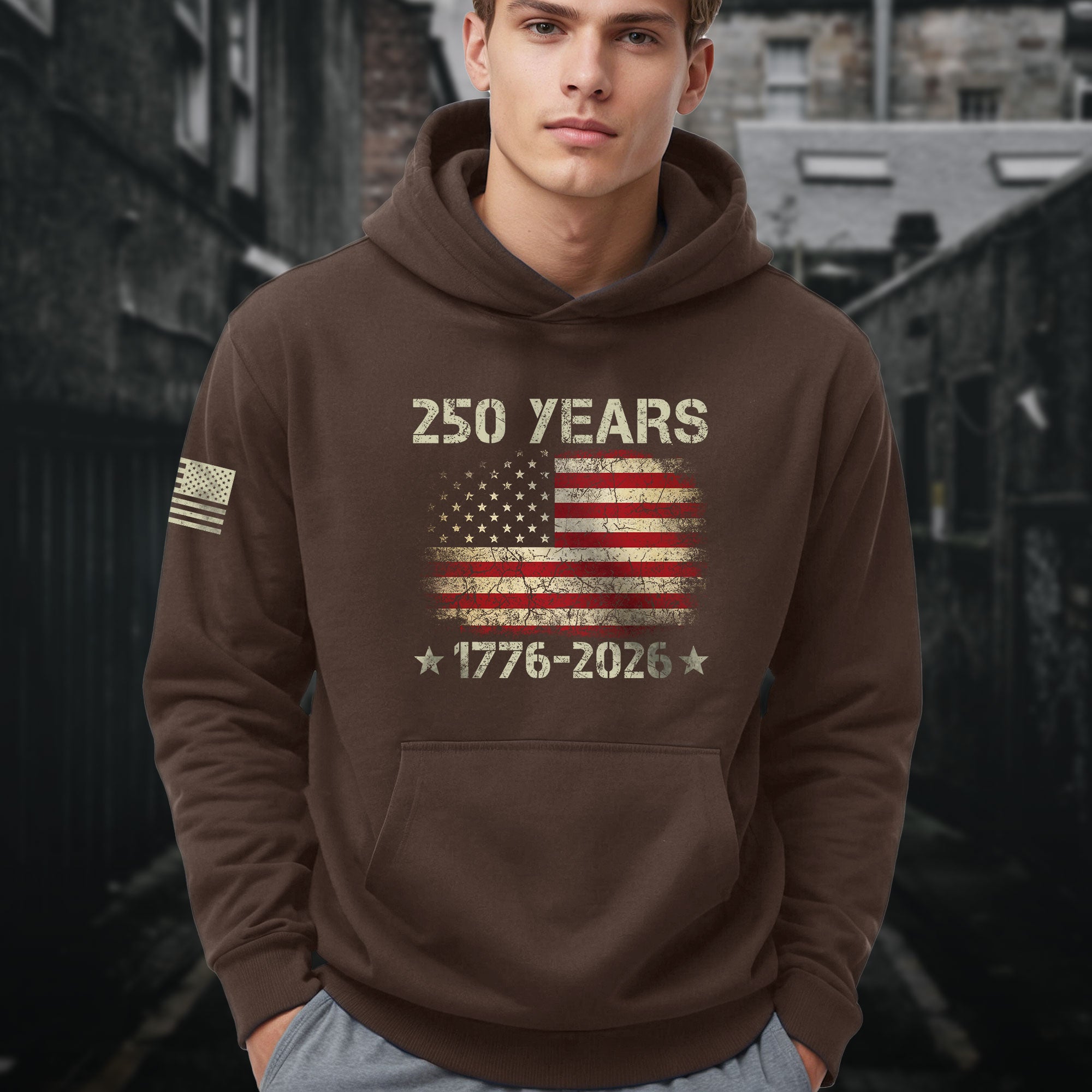 USA 250th Anniversary Semiquincentennial 250 Years Hoodie 1776-2026 Vintage Distressed Flag Patriotic