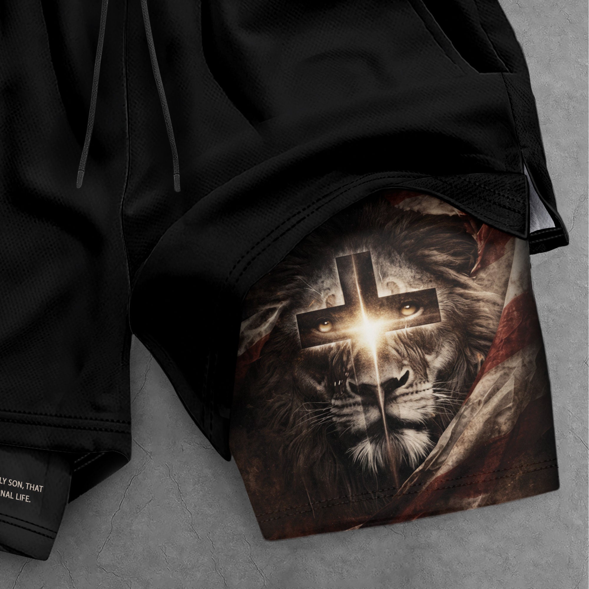John 3:16 Bible Verse Men Christian Gym Shorts Lion of Judah Training Performance Gear - Rust Field Wear