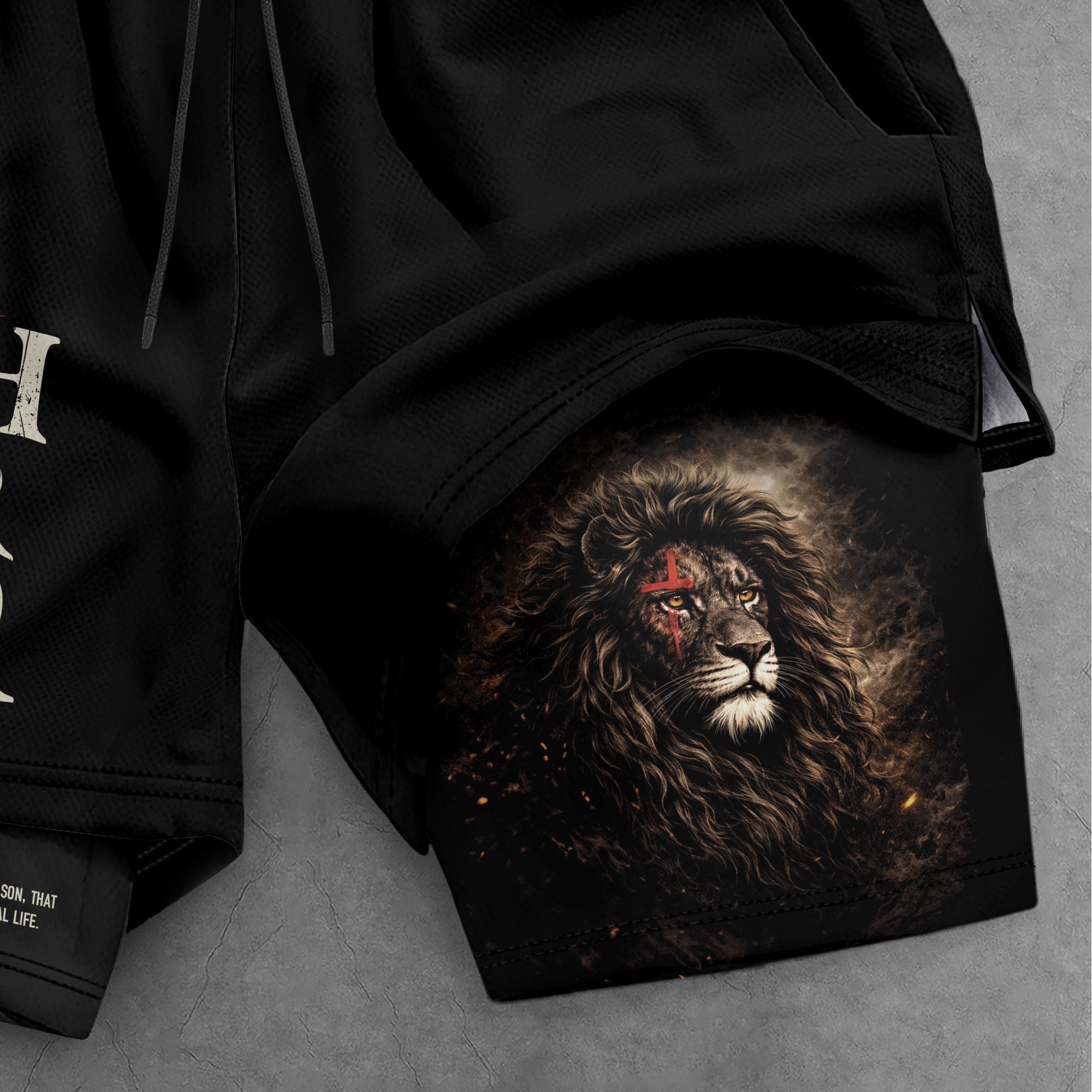 John 3:16 Bible Verse Christian Workout Shorts Men Lion of Judah Faith Over Fear Activewear - Rust Field Wear