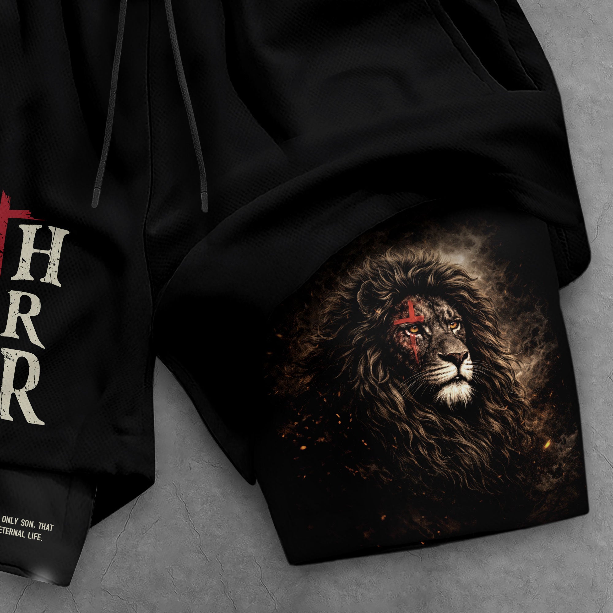 John 3:16 Bible Verse Christian Workout Shorts Men Lion of Judah Faith Over Fear Activewear