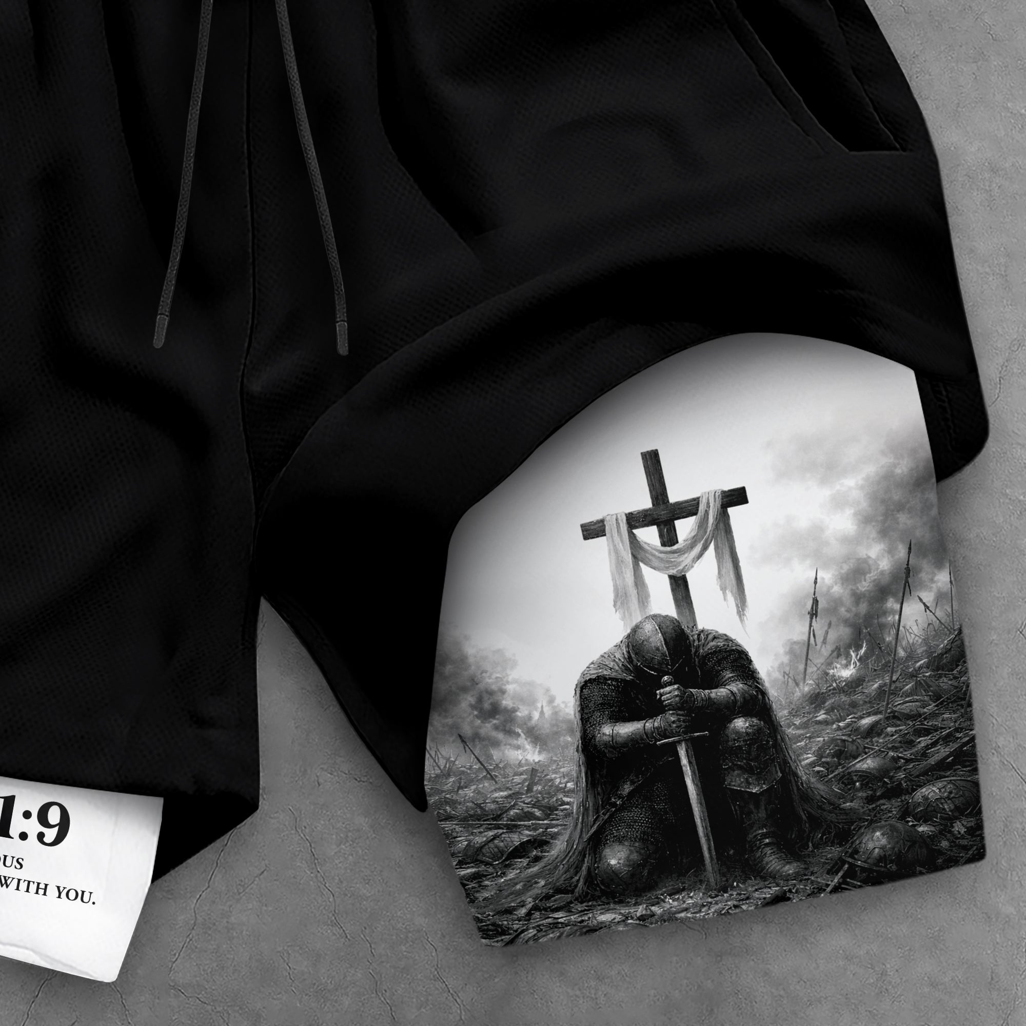 Joshua 1:9 Christian Men Gym Shorts Jesus Strong Knight Bible Training Performance Gear