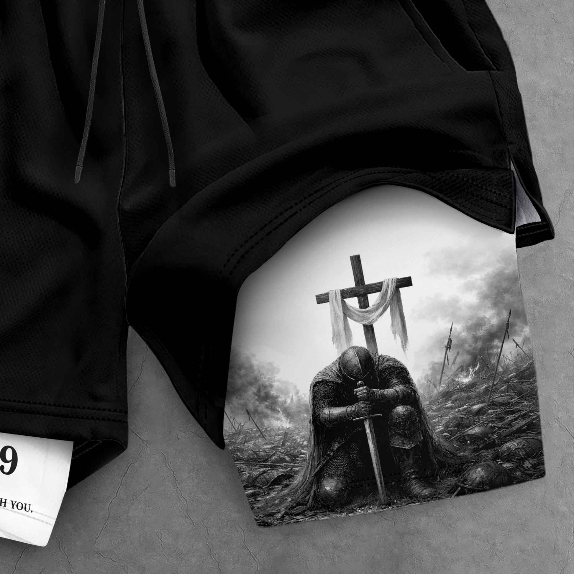 Joshua 1:9 Christian Men Gym Shorts Jesus Strong Knight Bible Training Performance Gear - Rust Field Wear